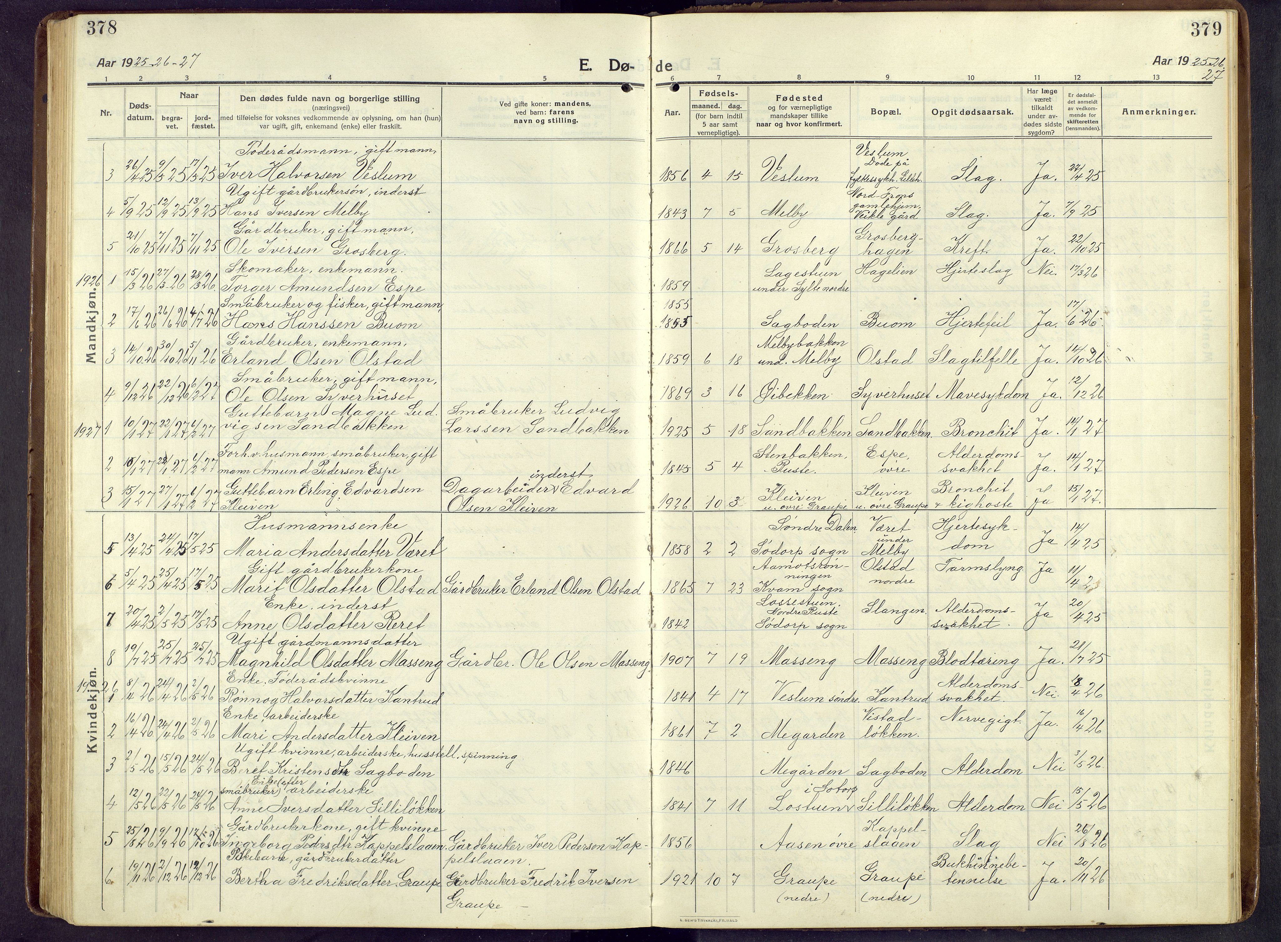 Nord-Fron prestekontor, AV/SAH-PREST-080/H/Ha/Hab/L0009: Klokkerbok nr. 9, 1915-1958, s. 378-379
