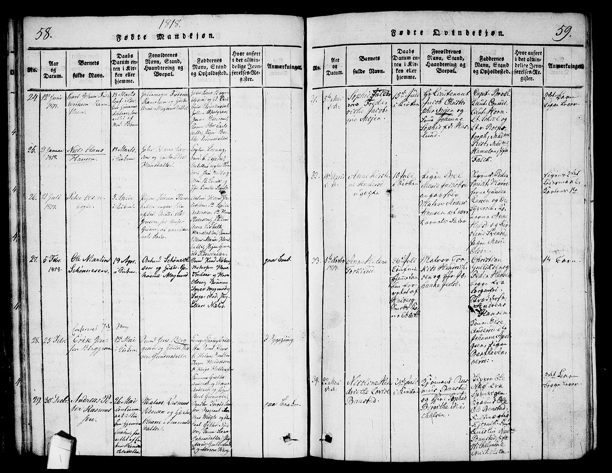 Halden prestekontor Kirkebøker, AV/SAO-A-10909/G/Ga/L0001: Klokkerbok nr. 1, 1815-1833, s. 58-59