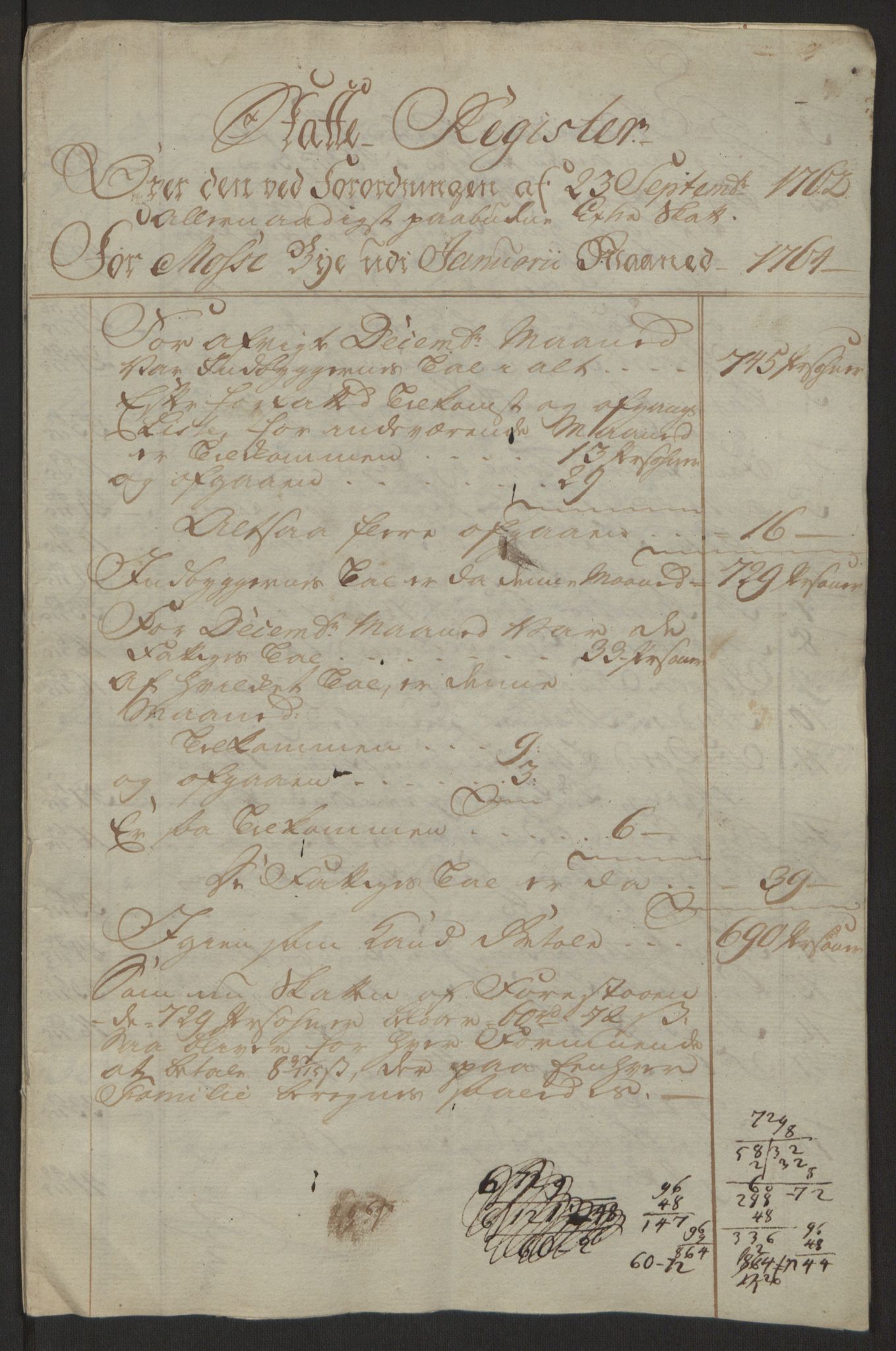 Rentekammeret inntil 1814, Reviderte regnskaper, Byregnskaper, RA/EA-4066/R/Rc/L0042/0001: [C1] Kontribusjonsregnskap / Ekstraskatt, 1762-1765, s. 172