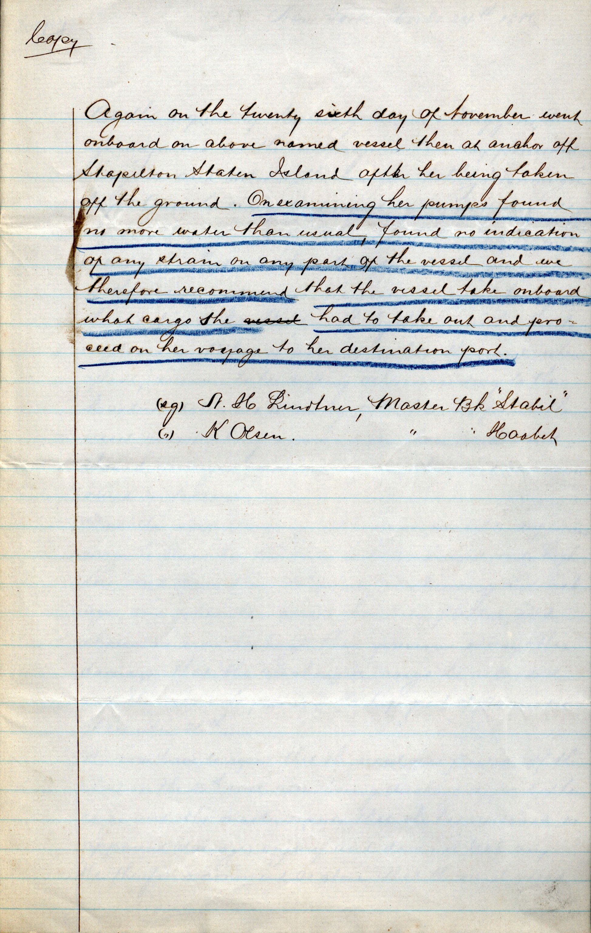 Pa 63 - Østlandske skibsassuranceforening, VEMU/A-1079/G/Ga/L0019/0013: Havaridokumenter / Christopher Columbus, Roma, Condor, Sjødronningen, 1886, s. 13