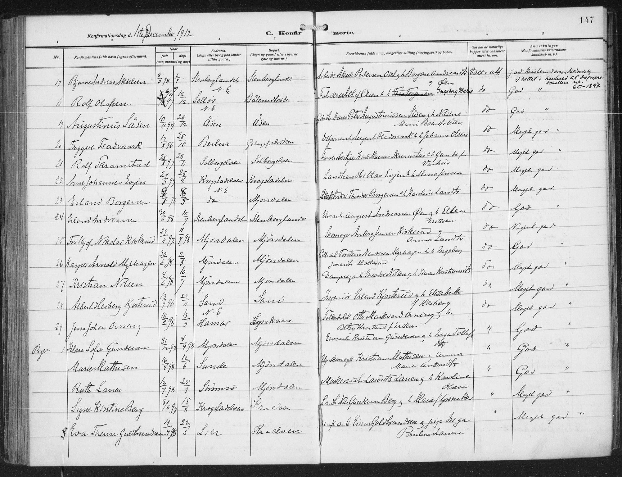 Nedre Eiker kirkebøker, AV/SAKO-A-612/F/Fa/L0007: Ministerialbok nr. 7, 1912-1918, s. 147