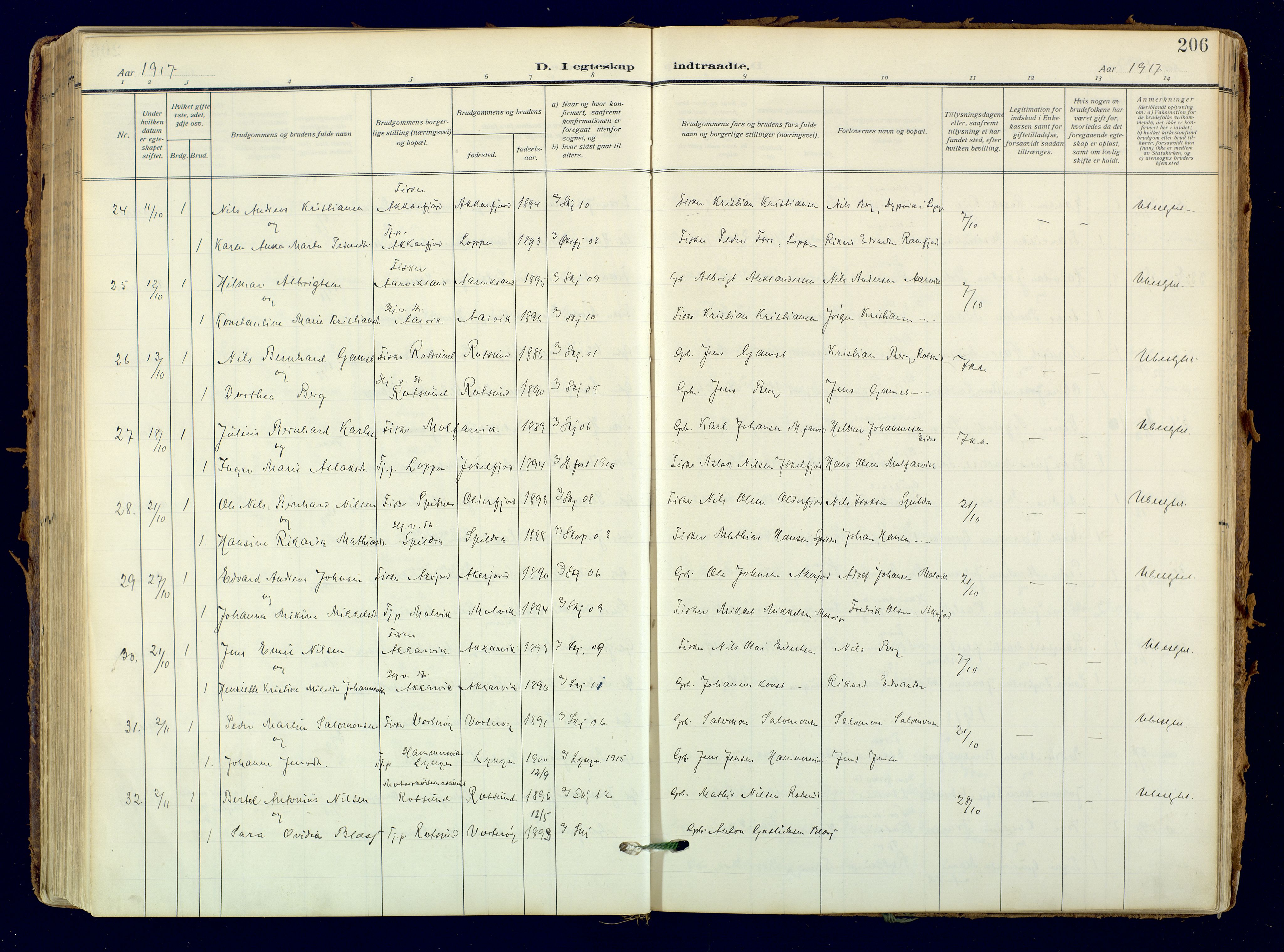 Skjervøy sokneprestkontor, AV/SATØ-S-1300/H/Ha/Haa: Ministerialbok nr. 18, 1910-1926, s. 206