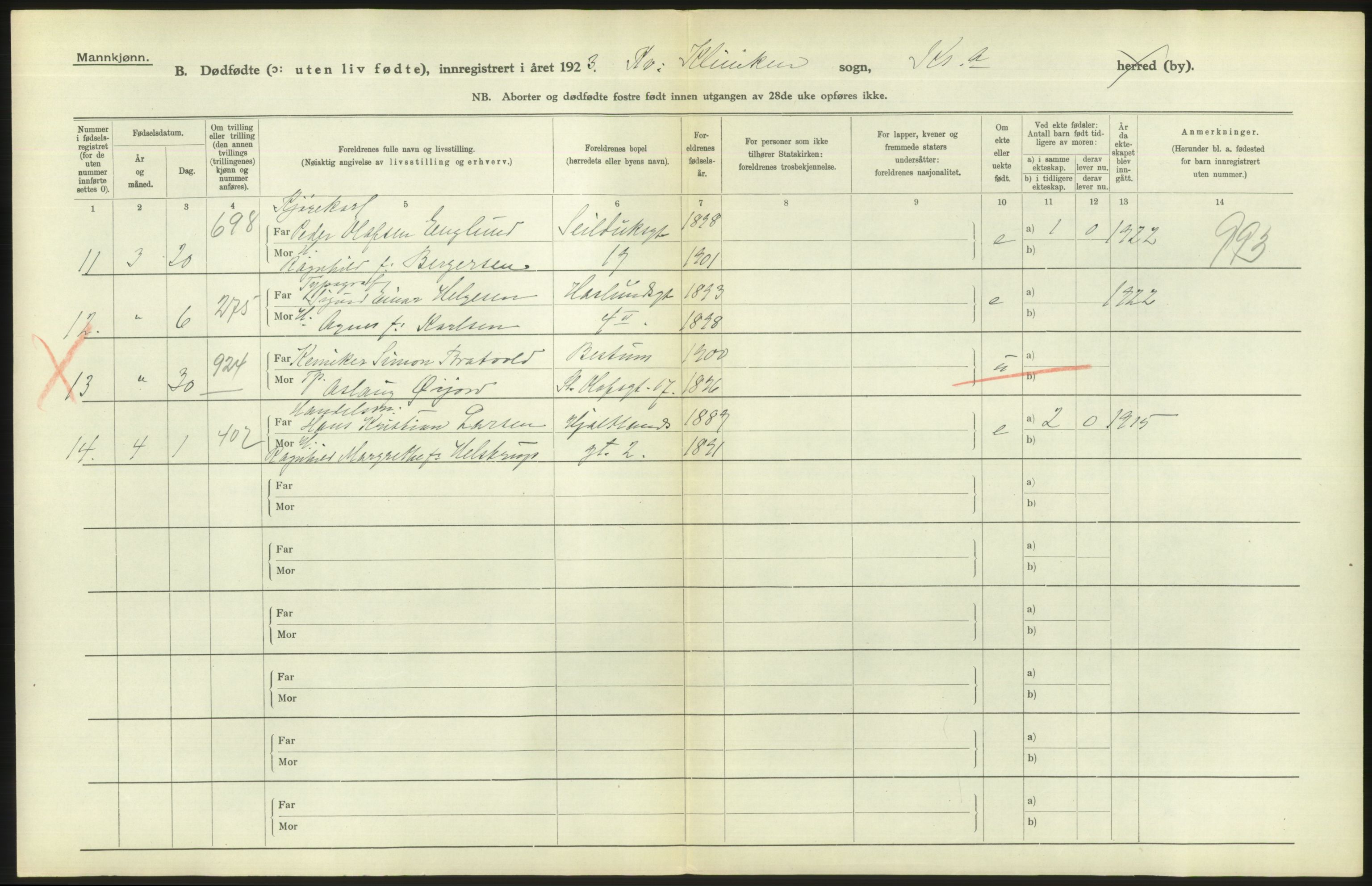 Statistisk sentralbyrå, Sosiodemografiske emner, Befolkning, AV/RA-S-2228/D/Df/Dfc/Dfcc/L0010: Kristiania: Døde, dødfødte, 1923, s. 42