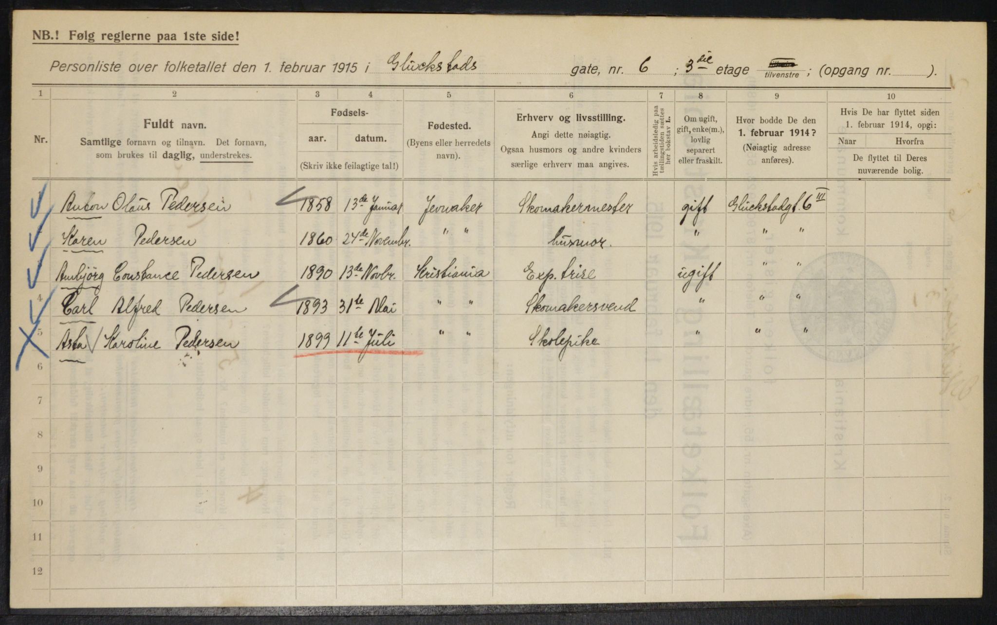 OBA, Kommunal folketelling 1.2.1915 for Kristiania, 1915, s. 29154