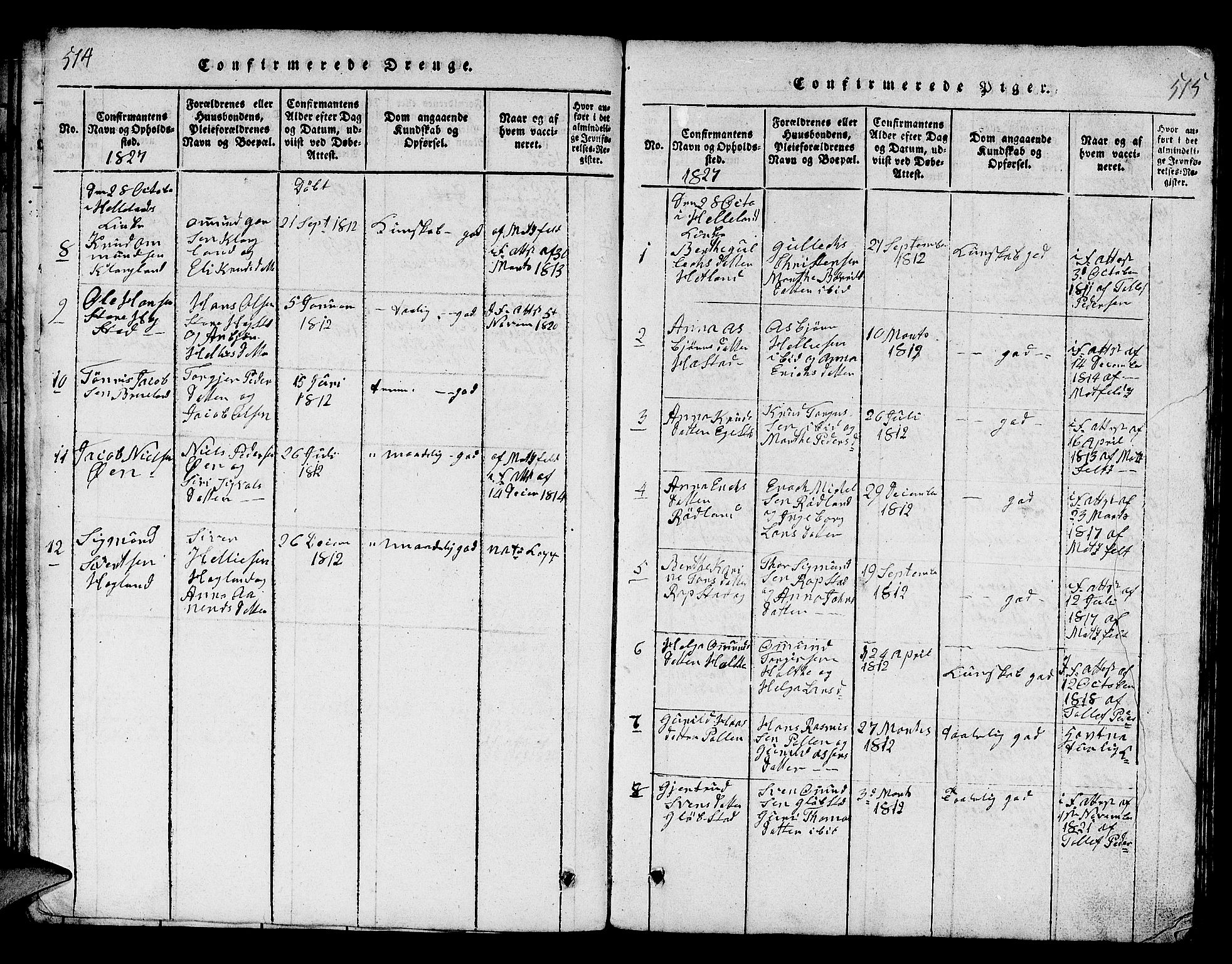 Helleland sokneprestkontor, SAST/A-101810: Klokkerbok nr. B 1, 1815-1841, s. 514-515