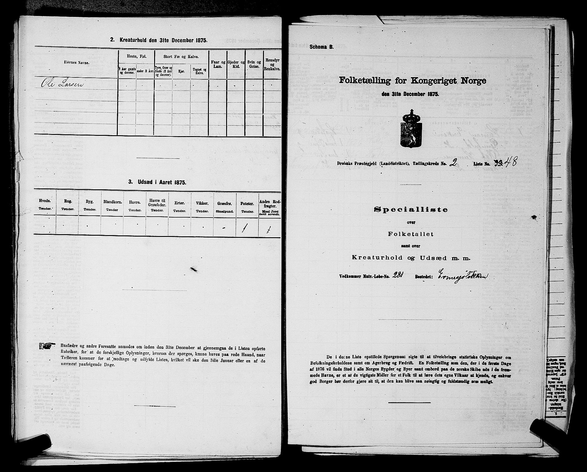 RA, Folketelling 1875 for 0215L Drøbak prestegjeld, Frogn sokn, 1875, s. 468