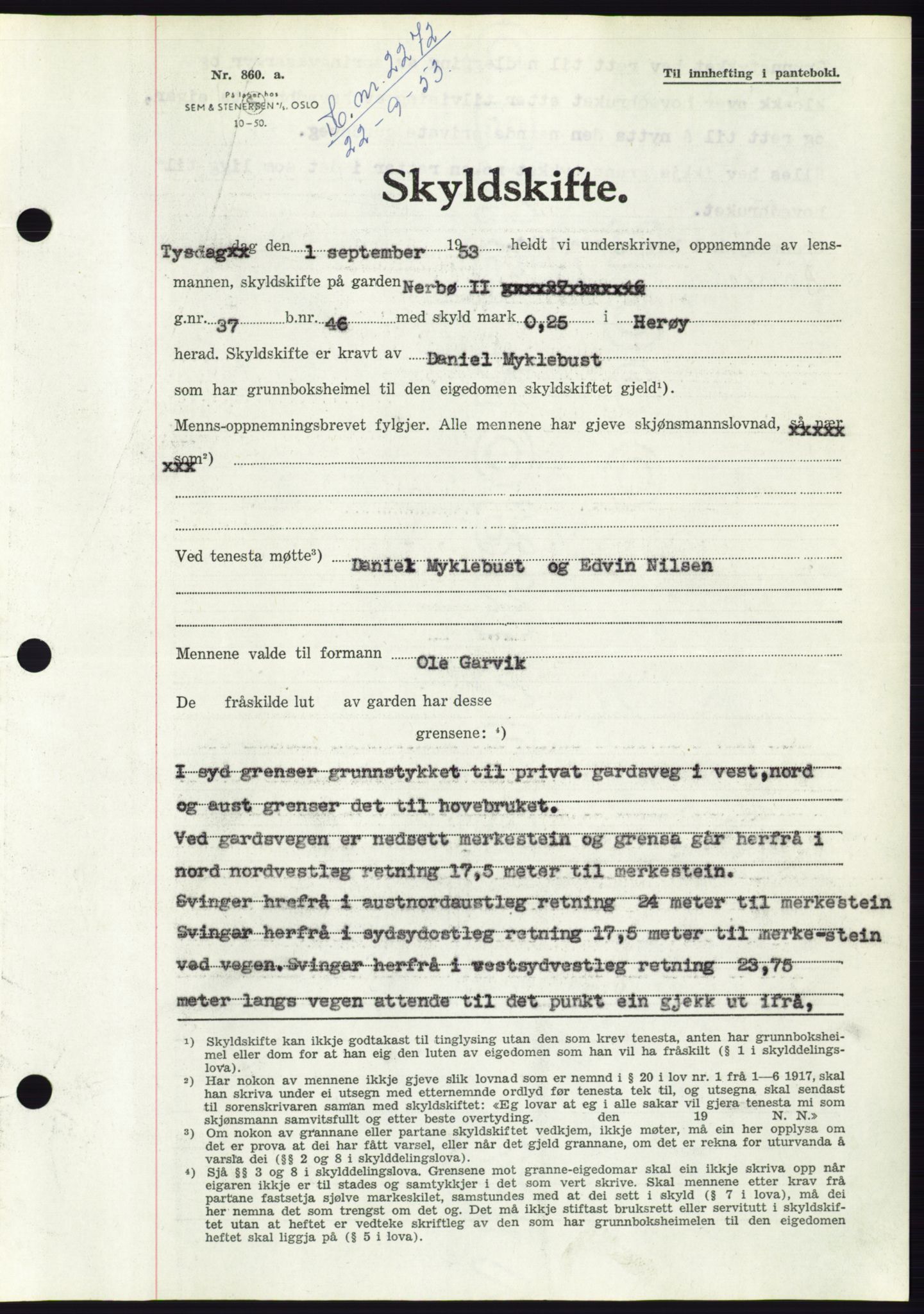 Søre Sunnmøre sorenskriveri, AV/SAT-A-4122/1/2/2C/L0095: Pantebok nr. 21A, 1953-1953, Dagboknr: 2272/1953