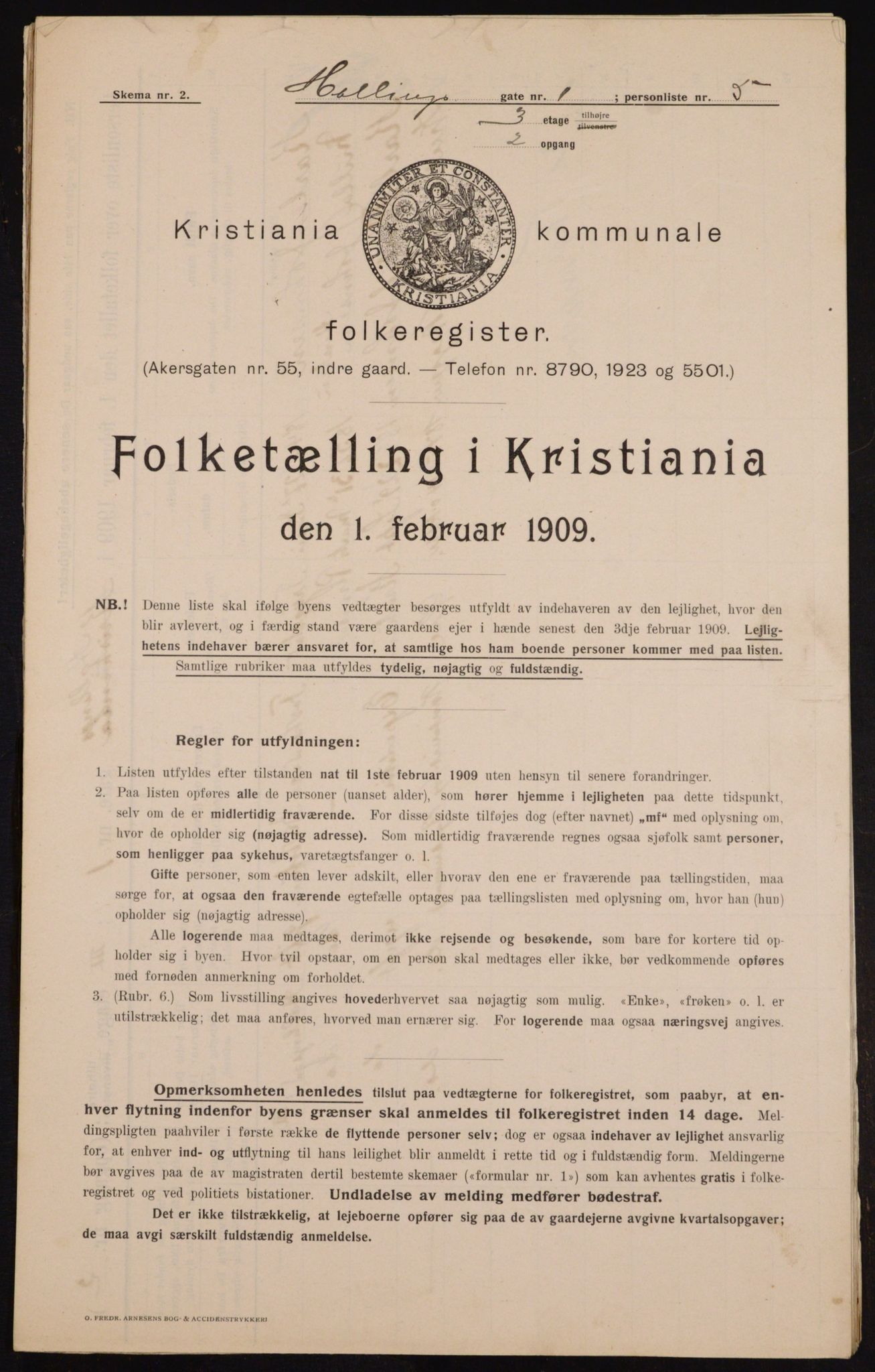 OBA, Kommunal folketelling 1.2.1909 for Kristiania kjøpstad, 1909, s. 30901