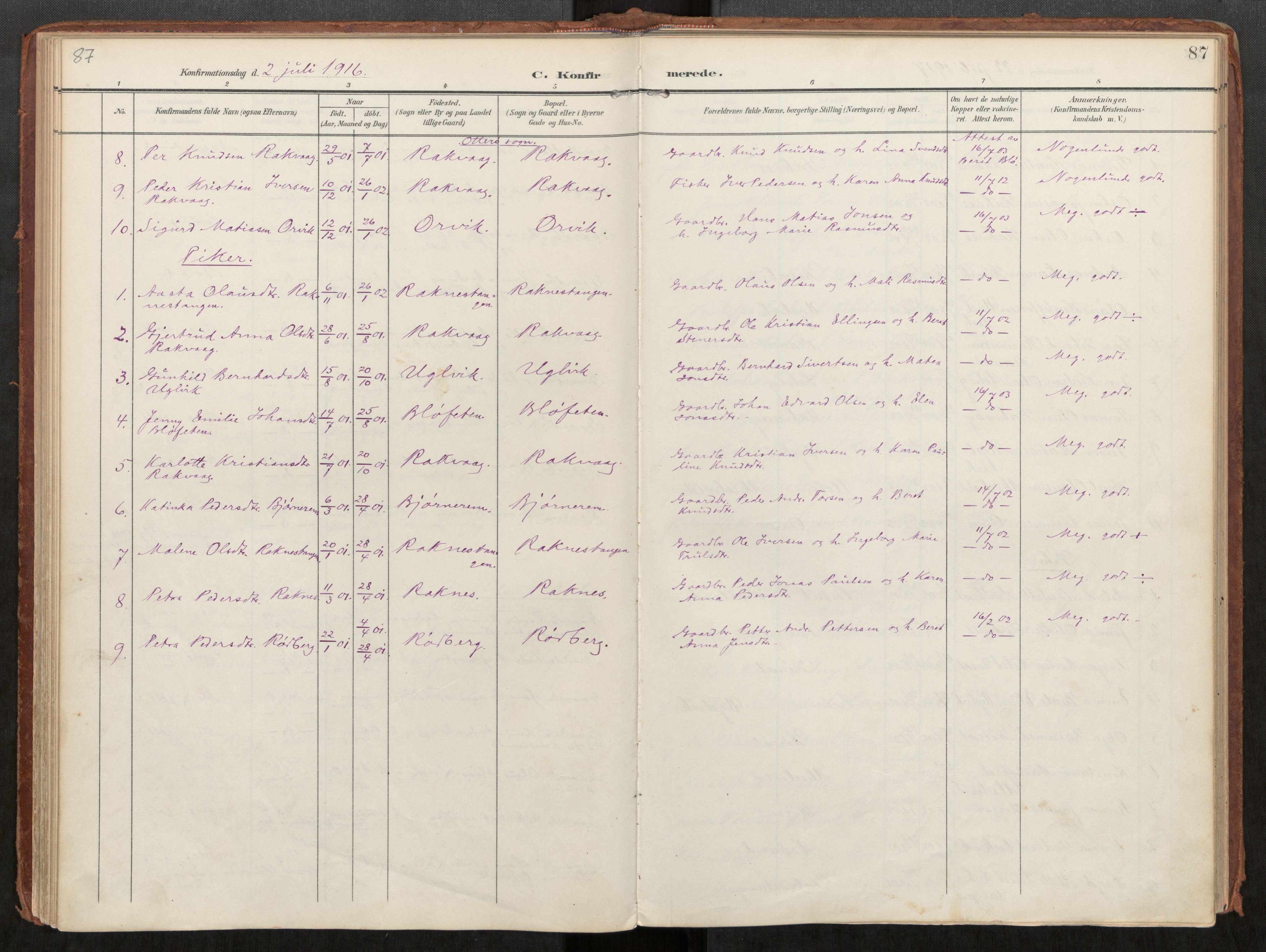 Ministerialprotokoller, klokkerbøker og fødselsregistre - Møre og Romsdal, AV/SAT-A-1454/563/L0740: Ministerialbok nr. 563A02, 1903-1923, s. 87