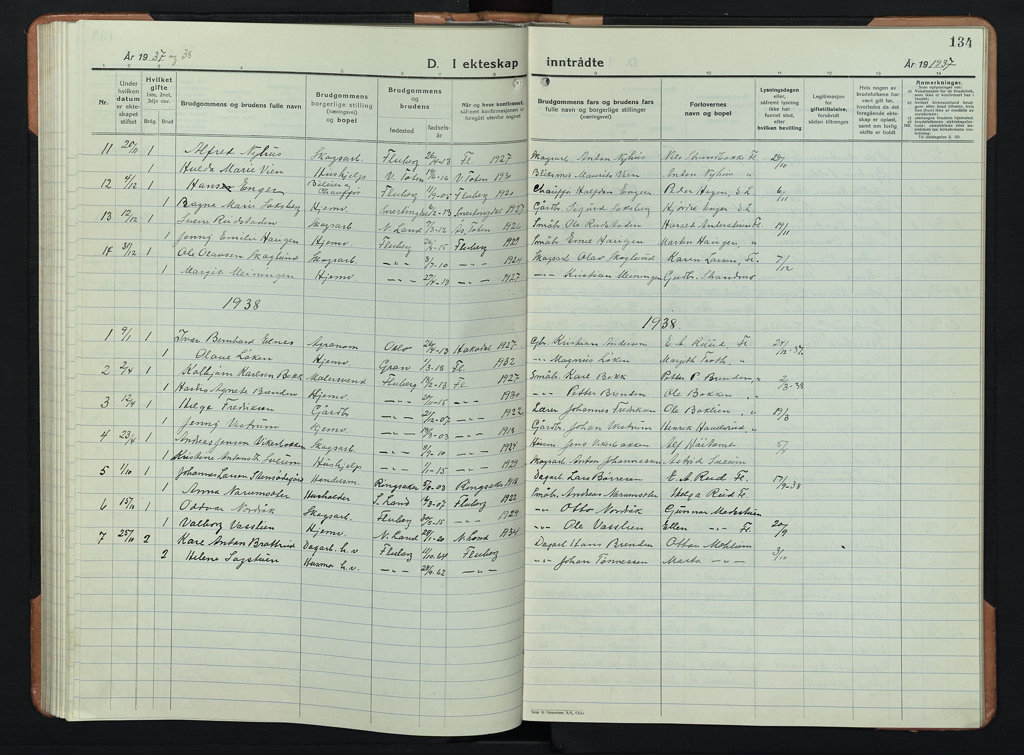 Søndre Land prestekontor, AV/SAH-PREST-122/L/L0008: Klokkerbok nr. 8, 1926-1950, s. 134