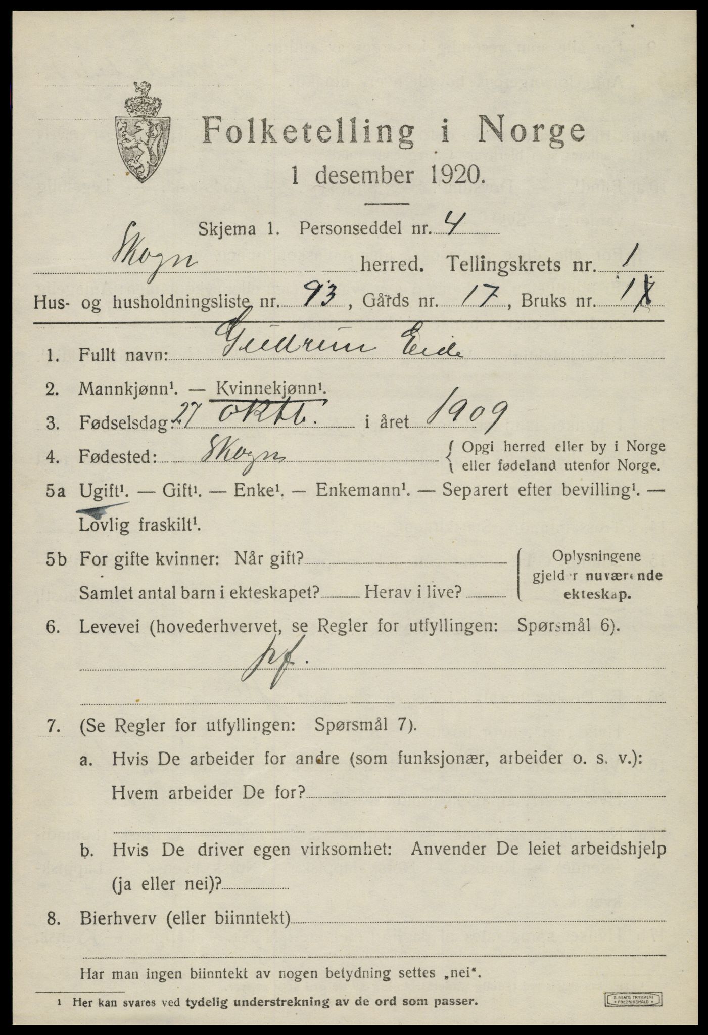 SAT, Folketelling 1920 for 1719 Skogn herred, 1920, s. 2563