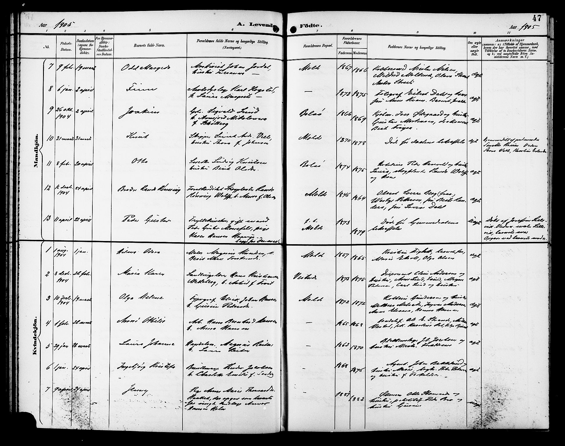 Ministerialprotokoller, klokkerbøker og fødselsregistre - Møre og Romsdal, AV/SAT-A-1454/558/L0702: Klokkerbok nr. 558C03, 1894-1915, s. 47