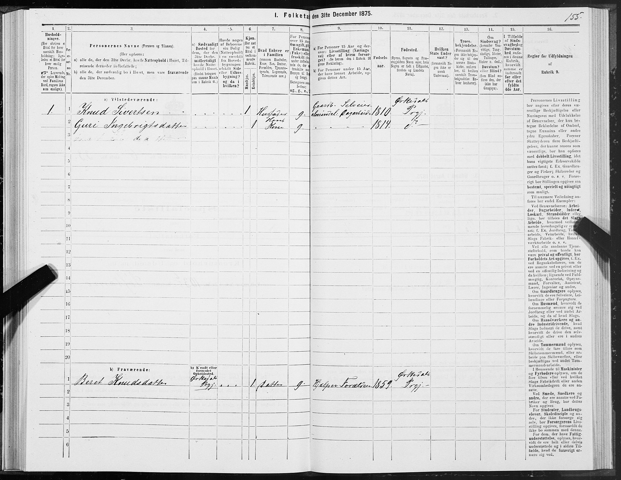 SAT, Folketelling 1875 for 1638P Orkdal prestegjeld, 1875, s. 3155