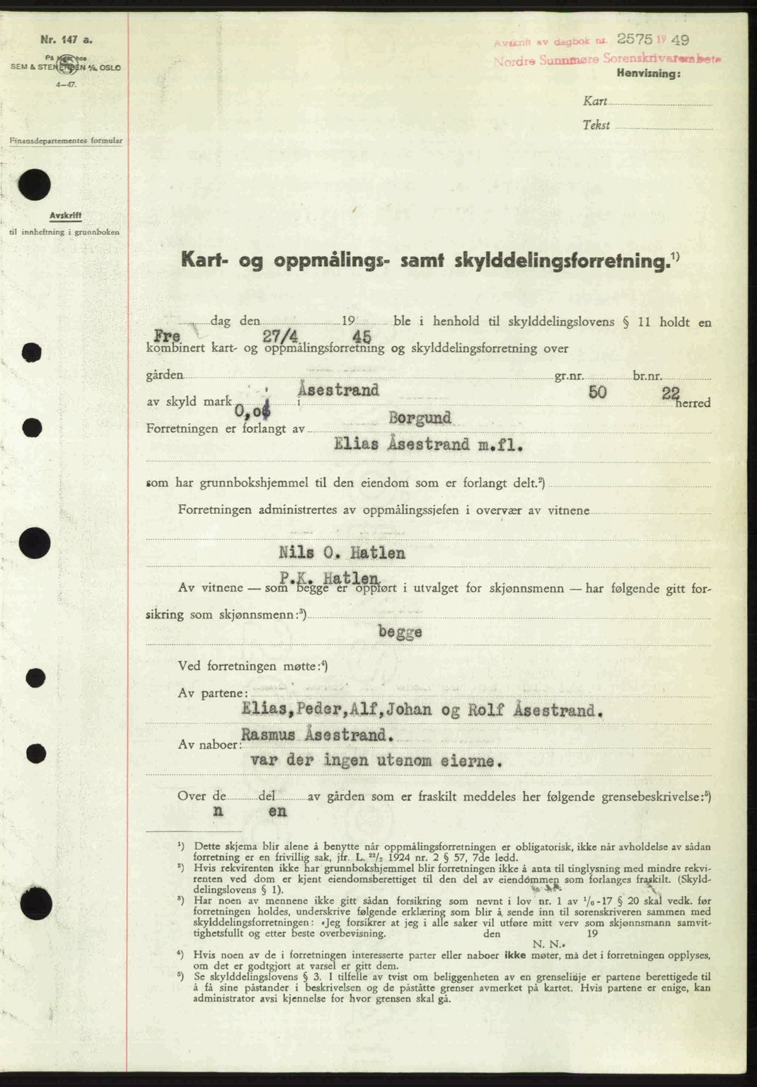 Nordre Sunnmøre sorenskriveri, SAT/A-0006/1/2/2C/2Ca: Pantebok nr. A32, 1949-1949, Dagboknr: 2575/1949