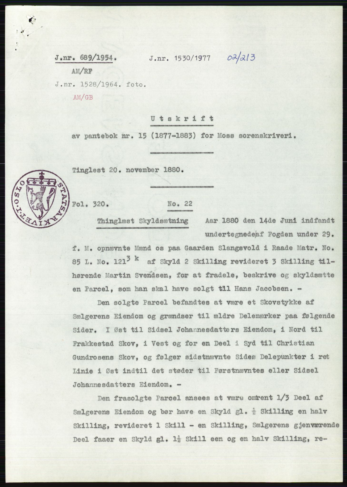 Statsarkivet i Oslo, AV/SAO-A-10621/Z/Zd/L0001: Avskrifter, j.nr 34/1953 og 385-1291/1954, 1953-1954, s. 124