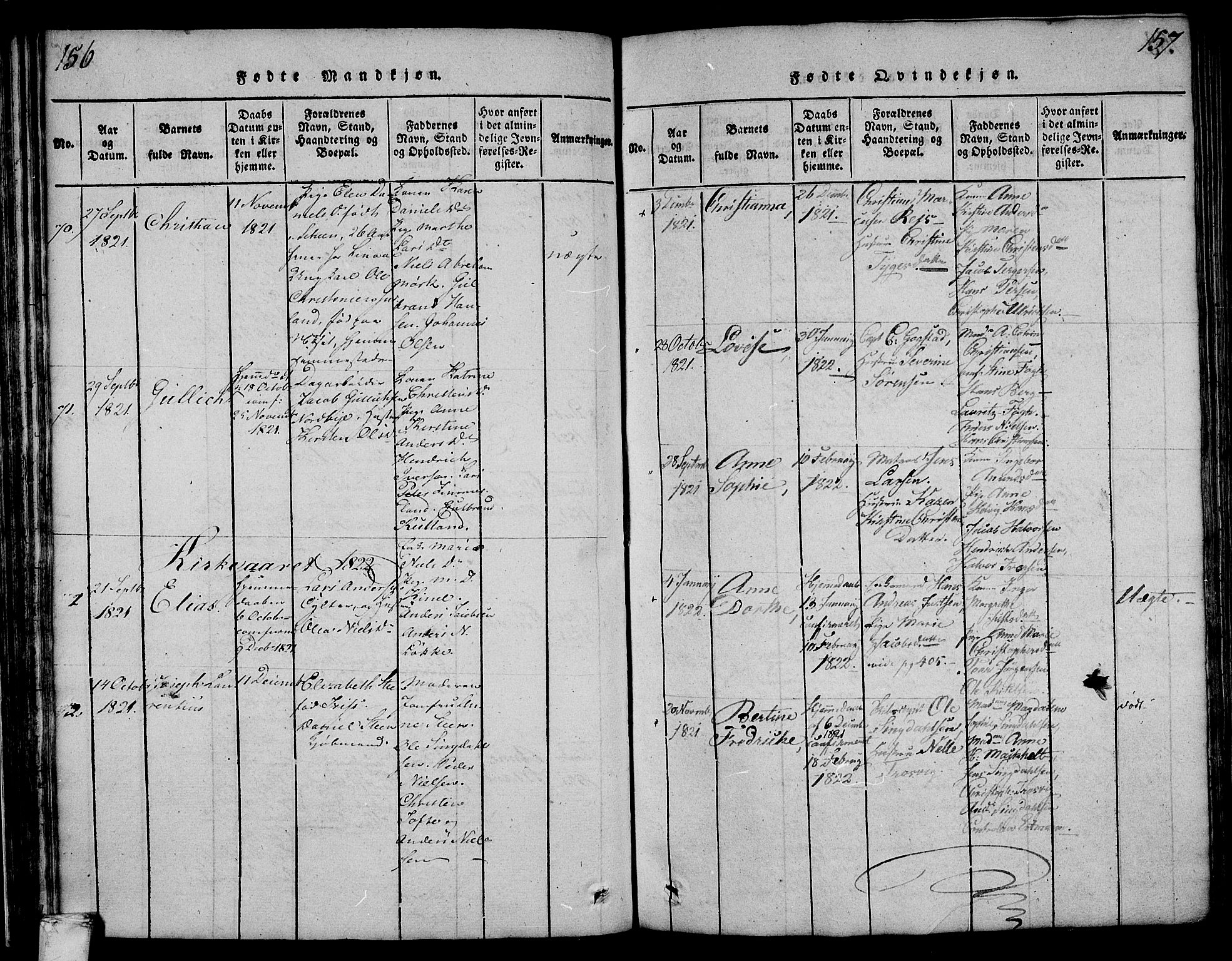 Larvik kirkebøker, AV/SAKO-A-352/F/Fa/L0001: Ministerialbok nr. I 1, 1814-1825, s. 156-157