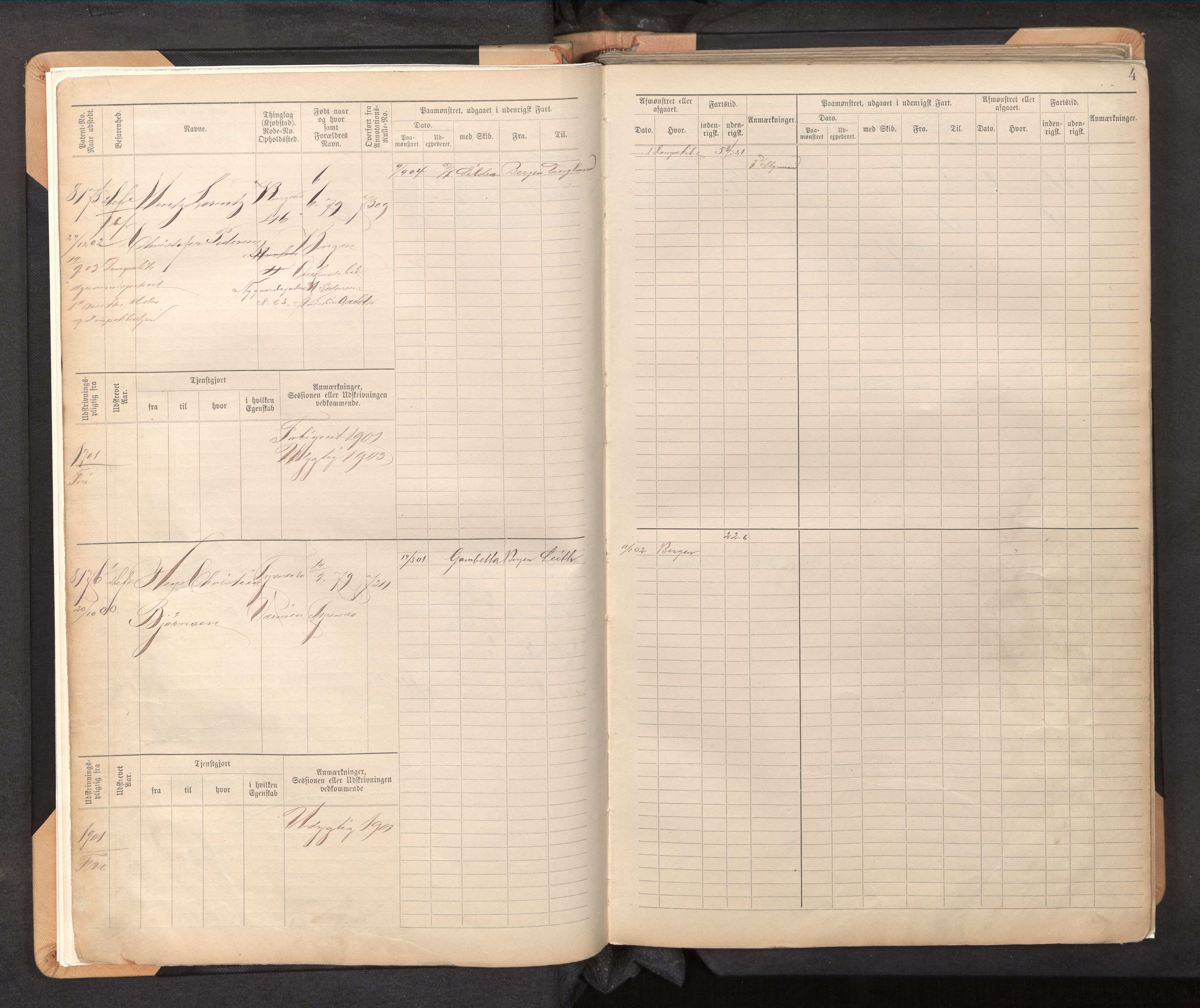 Innrulleringssjefen i Bergen, AV/SAB-A-100050/F/Fc/L0013: Sjøfartshovedrulle, nr. 8169 - 8766, 1900-1910, s. 4