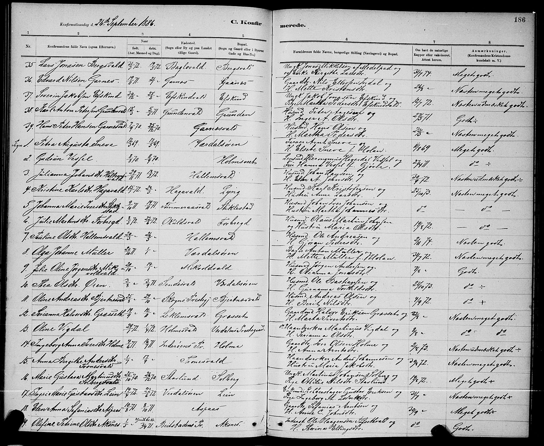 Ministerialprotokoller, klokkerbøker og fødselsregistre - Nord-Trøndelag, AV/SAT-A-1458/723/L0256: Klokkerbok nr. 723C04, 1879-1890, s. 186