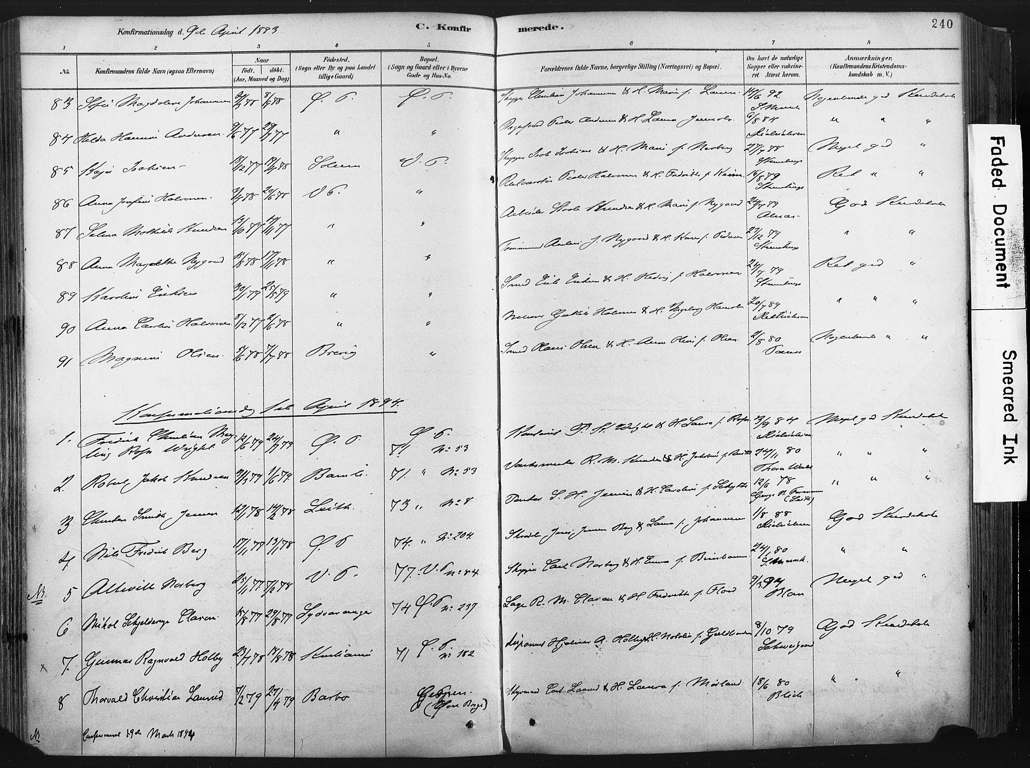 Porsgrunn kirkebøker , AV/SAKO-A-104/F/Fa/L0008: Ministerialbok nr. 8, 1878-1895, s. 240