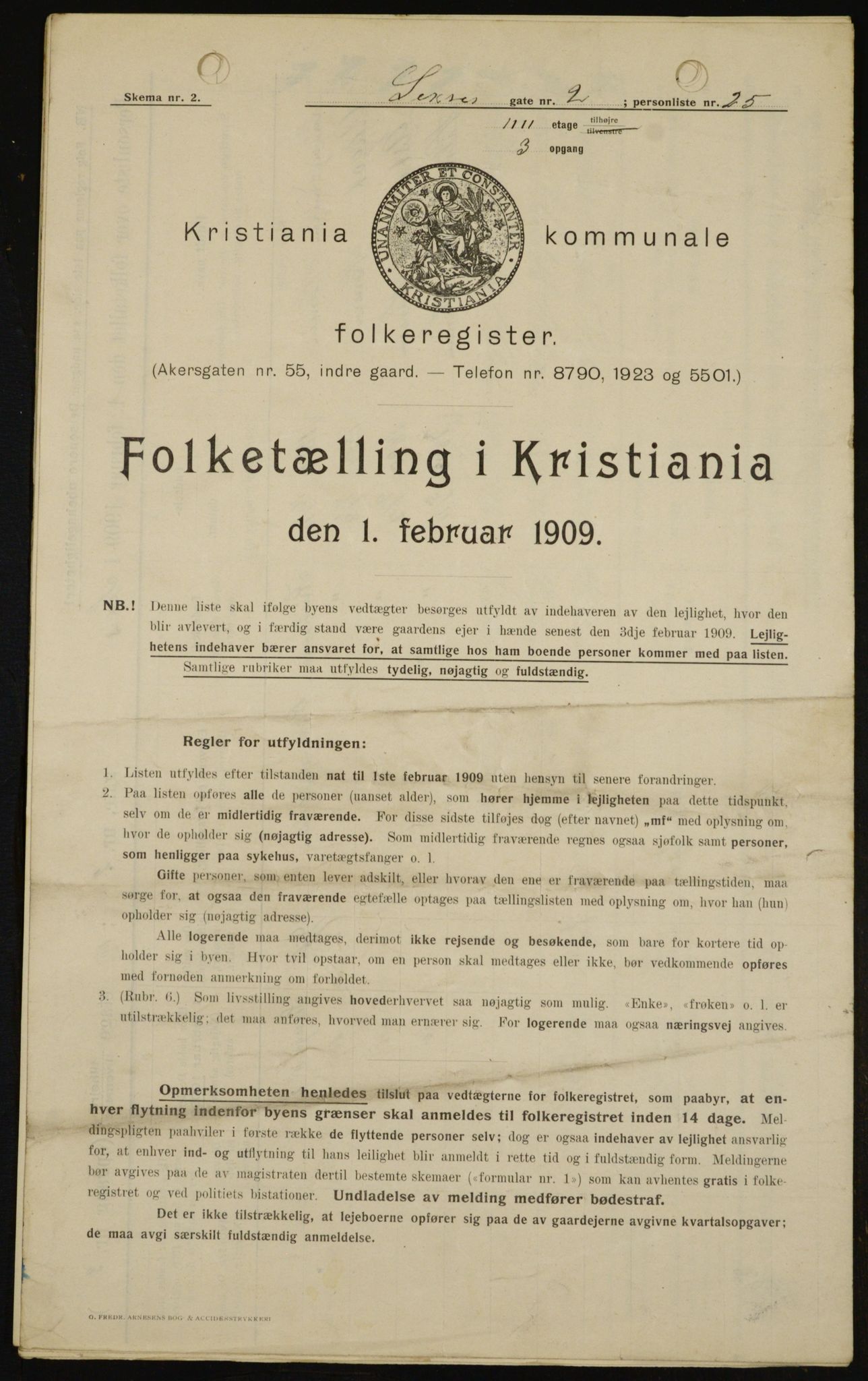 OBA, Kommunal folketelling 1.2.1909 for Kristiania kjøpstad, 1909, s. 85885
