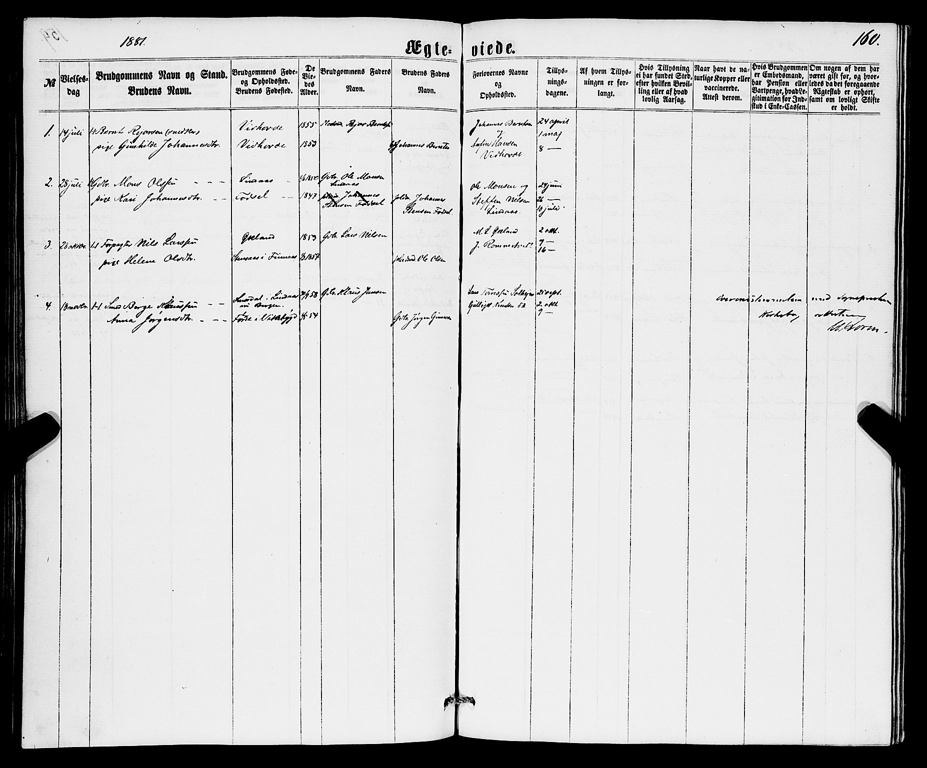 Sveio Sokneprestembete, AV/SAB-A-78501/H/Hab: Klokkerbok nr. B 1, 1864-1886, s. 160