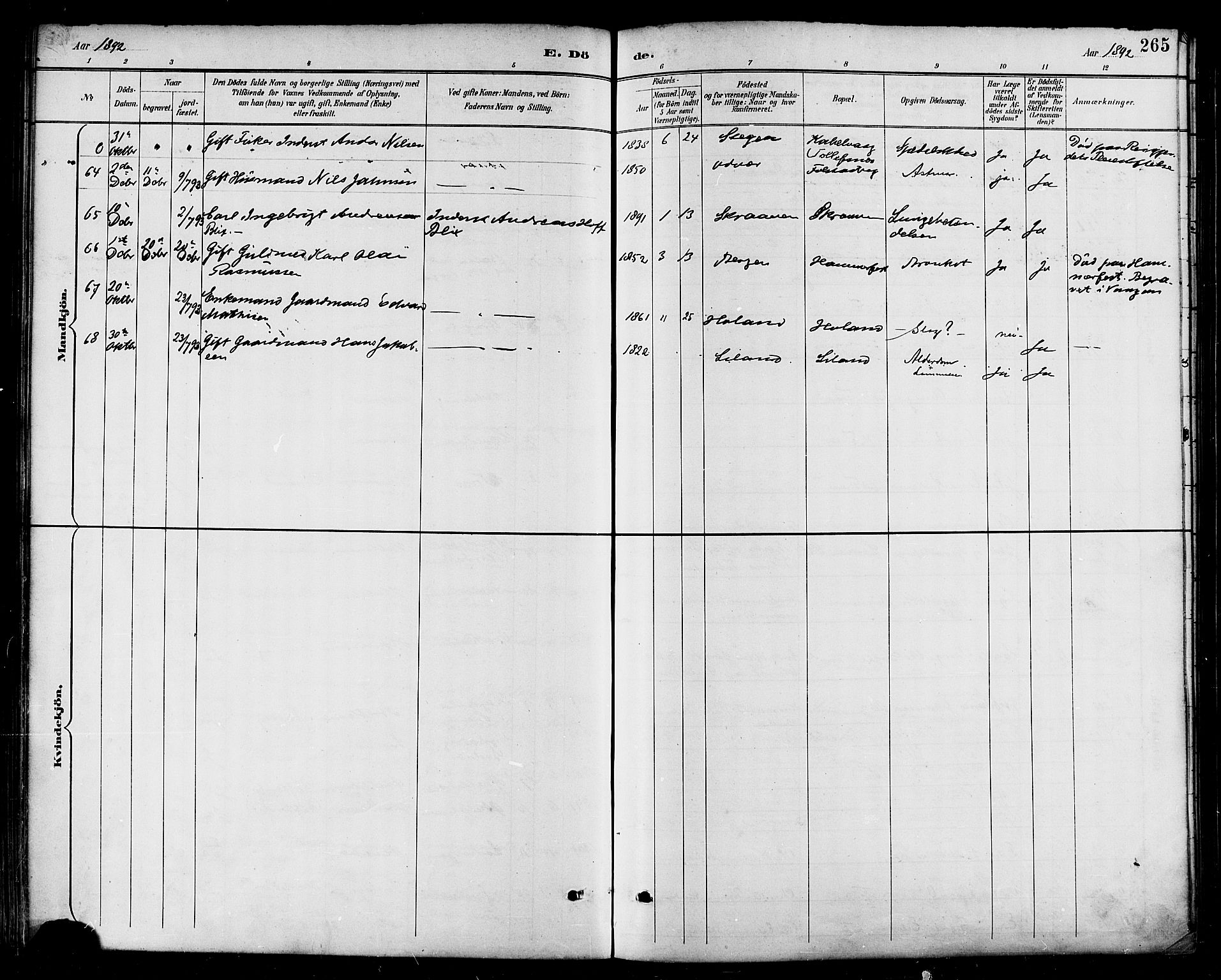 Ministerialprotokoller, klokkerbøker og fødselsregistre - Nordland, SAT/A-1459/874/L1060: Ministerialbok nr. 874A04, 1890-1899, s. 265