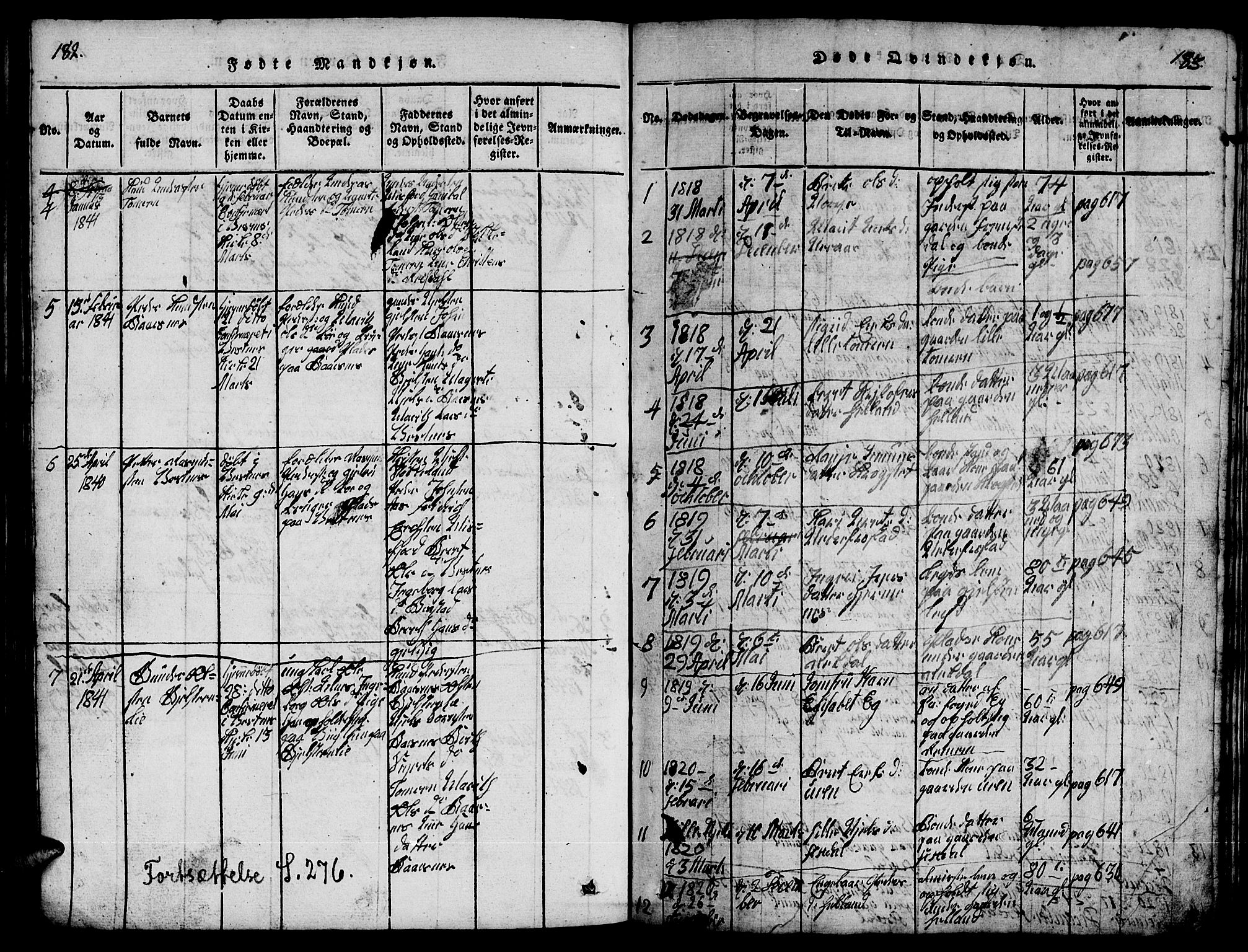 Ministerialprotokoller, klokkerbøker og fødselsregistre - Møre og Romsdal, AV/SAT-A-1454/539/L0535: Klokkerbok nr. 539C01, 1818-1842, s. 182-183