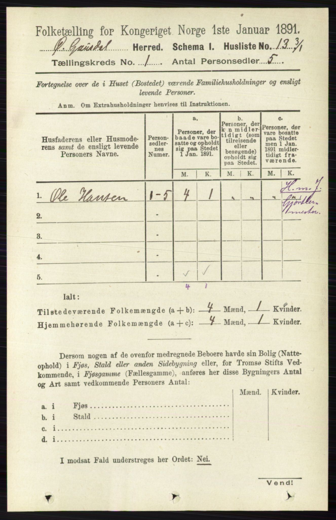 RA, Folketelling 1891 for 0522 Østre Gausdal herred, 1891, s. 34