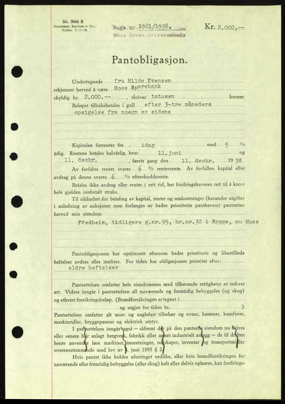 Moss sorenskriveri, SAO/A-10168: Pantebok nr. B6, 1938-1938, Dagboknr: 1981/1938