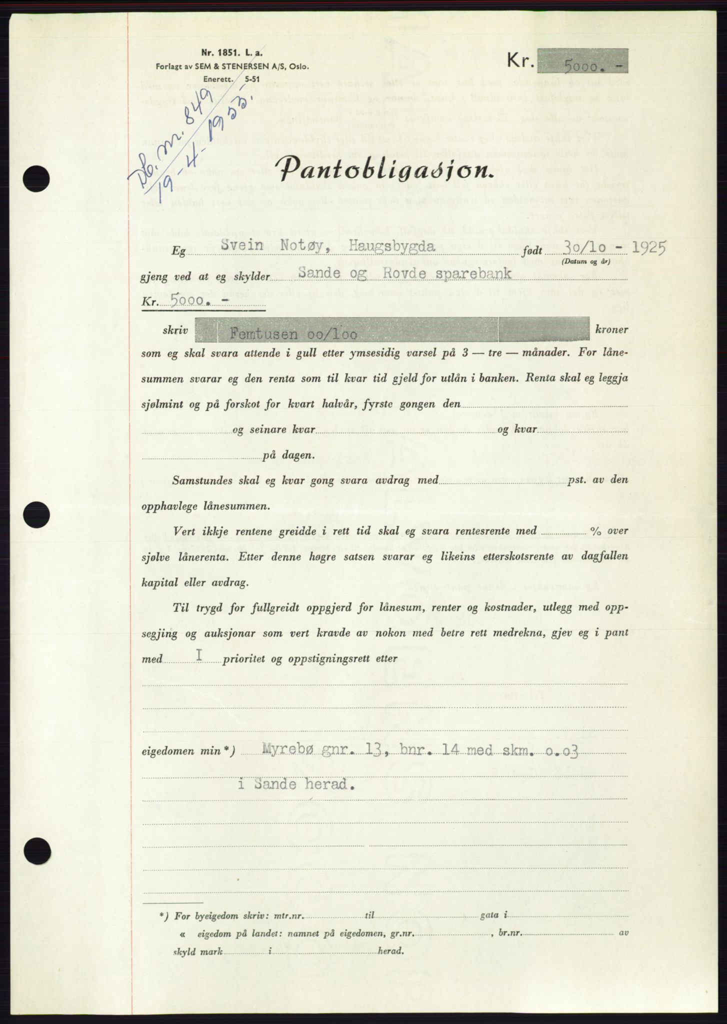 Søre Sunnmøre sorenskriveri, AV/SAT-A-4122/1/2/2C/L0126: Pantebok nr. 14B, 1954-1955, Dagboknr: 849/1955