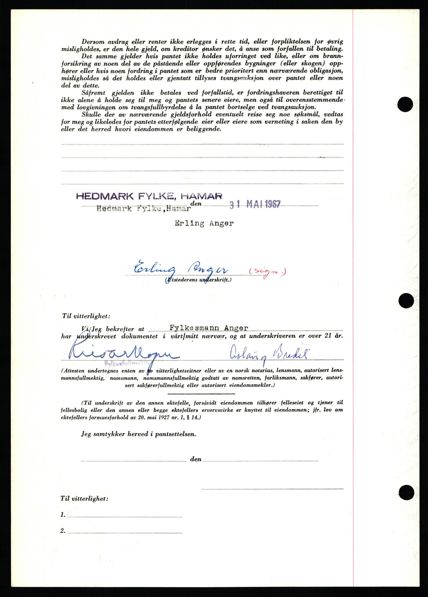 Nord-Hedmark sorenskriveri, SAH/TING-012/H/Hb/Hbf/L0071: Pantebok nr. B71, 1967-1967, Dagboknr: 2417/1967