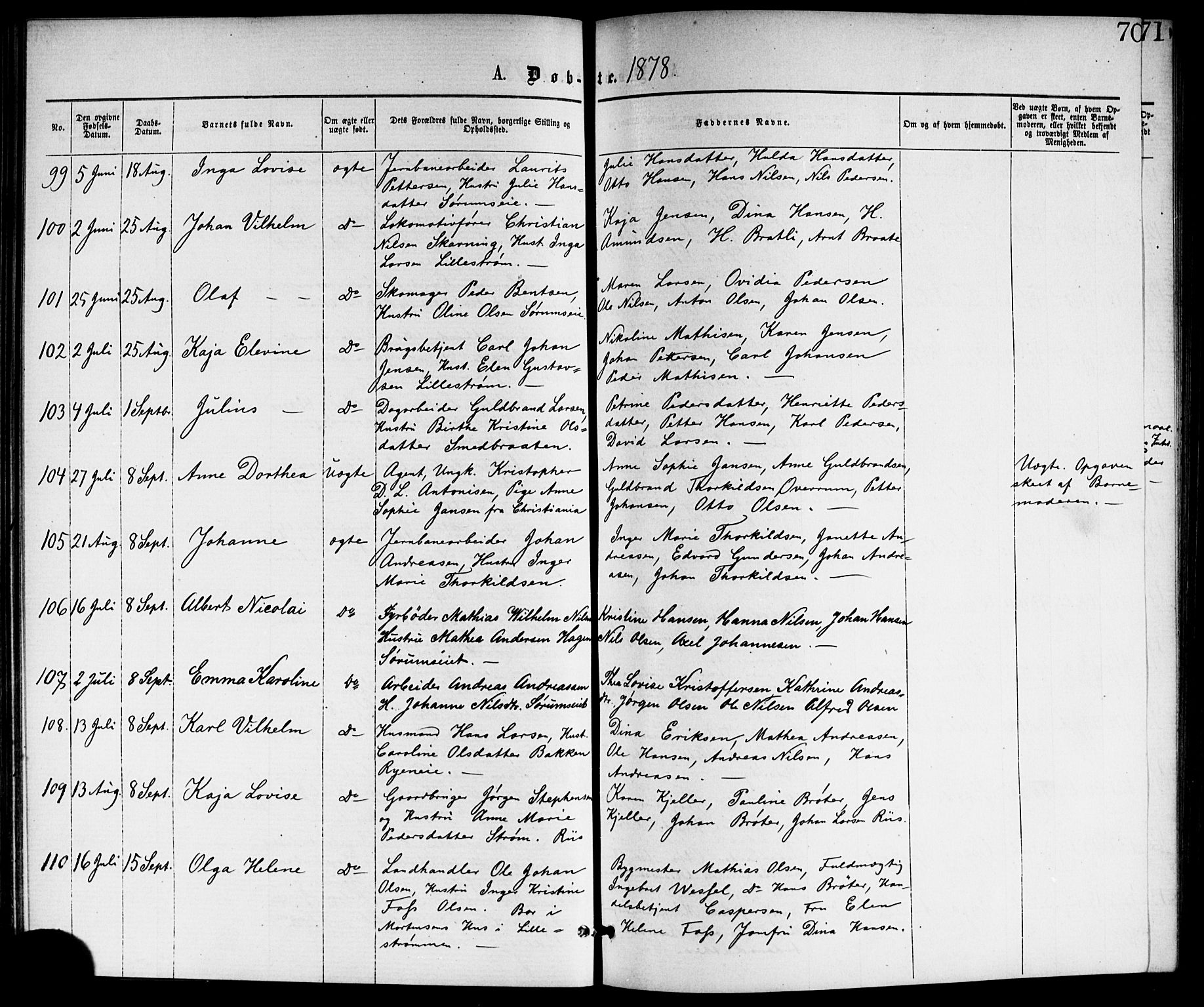 Skedsmo prestekontor Kirkebøker, AV/SAO-A-10033a/G/Ga/L0003: Klokkerbok nr. I 3, 1873-1882, s. 70