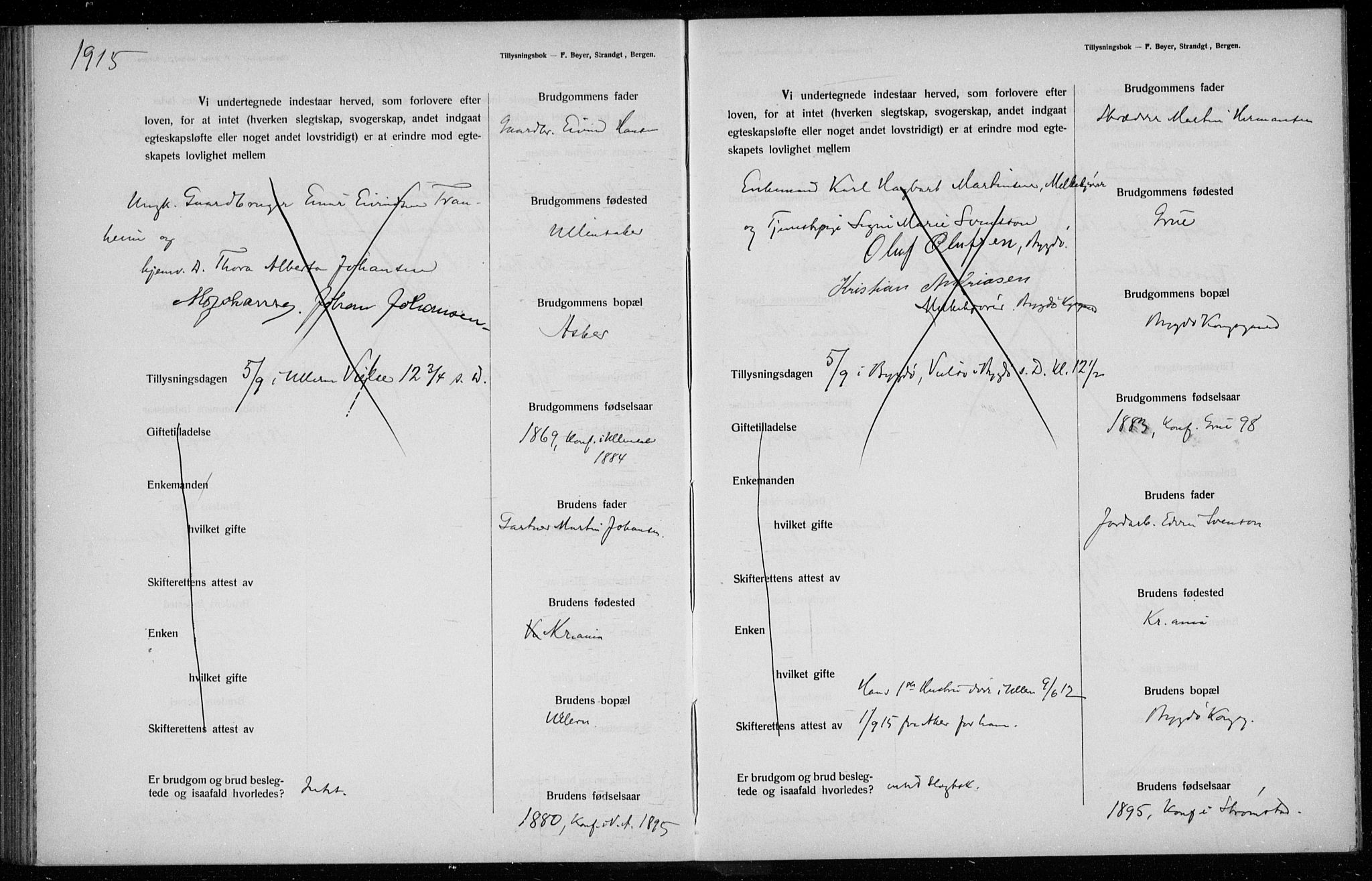 Ullern prestekontor Kirkebøker, AV/SAO-A-10740/H/L0001: Lysningsprotokoll nr. 1, 1911-1916