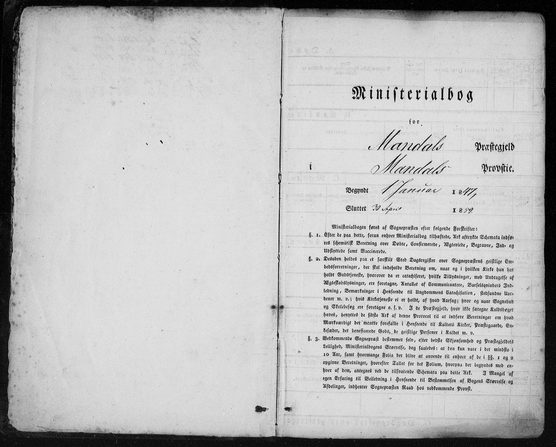 Mandal sokneprestkontor, SAK/1111-0030/F/Fa/Faa/L0013: Ministerialbok nr. A 13, 1847-1859