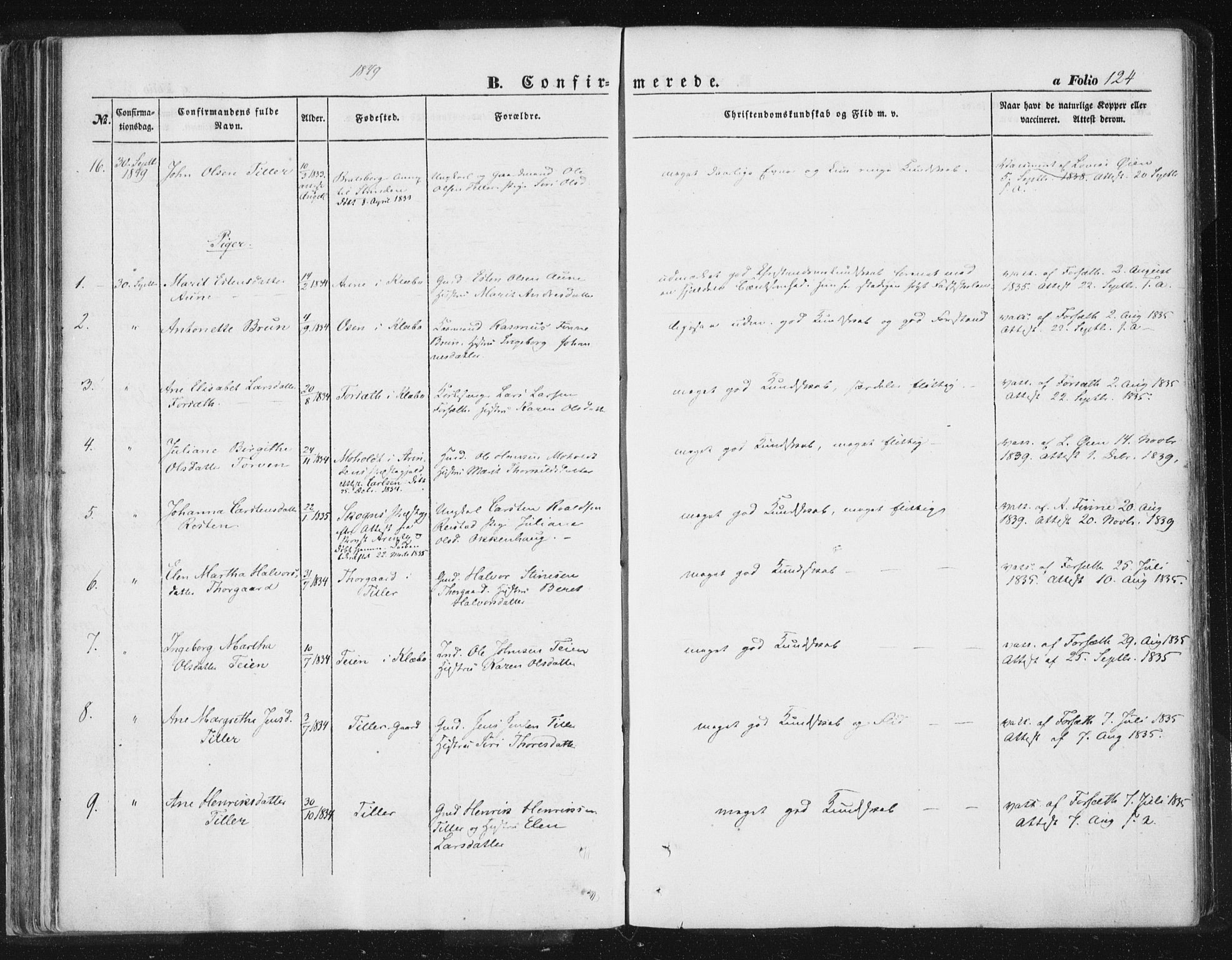Ministerialprotokoller, klokkerbøker og fødselsregistre - Sør-Trøndelag, SAT/A-1456/618/L0441: Ministerialbok nr. 618A05, 1843-1862, s. 124