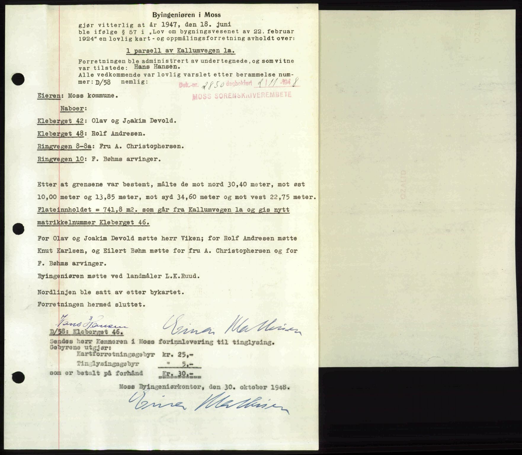 Moss sorenskriveri, SAO/A-10168: Pantebok nr. A20, 1948-1948, Dagboknr: 2850/1948
