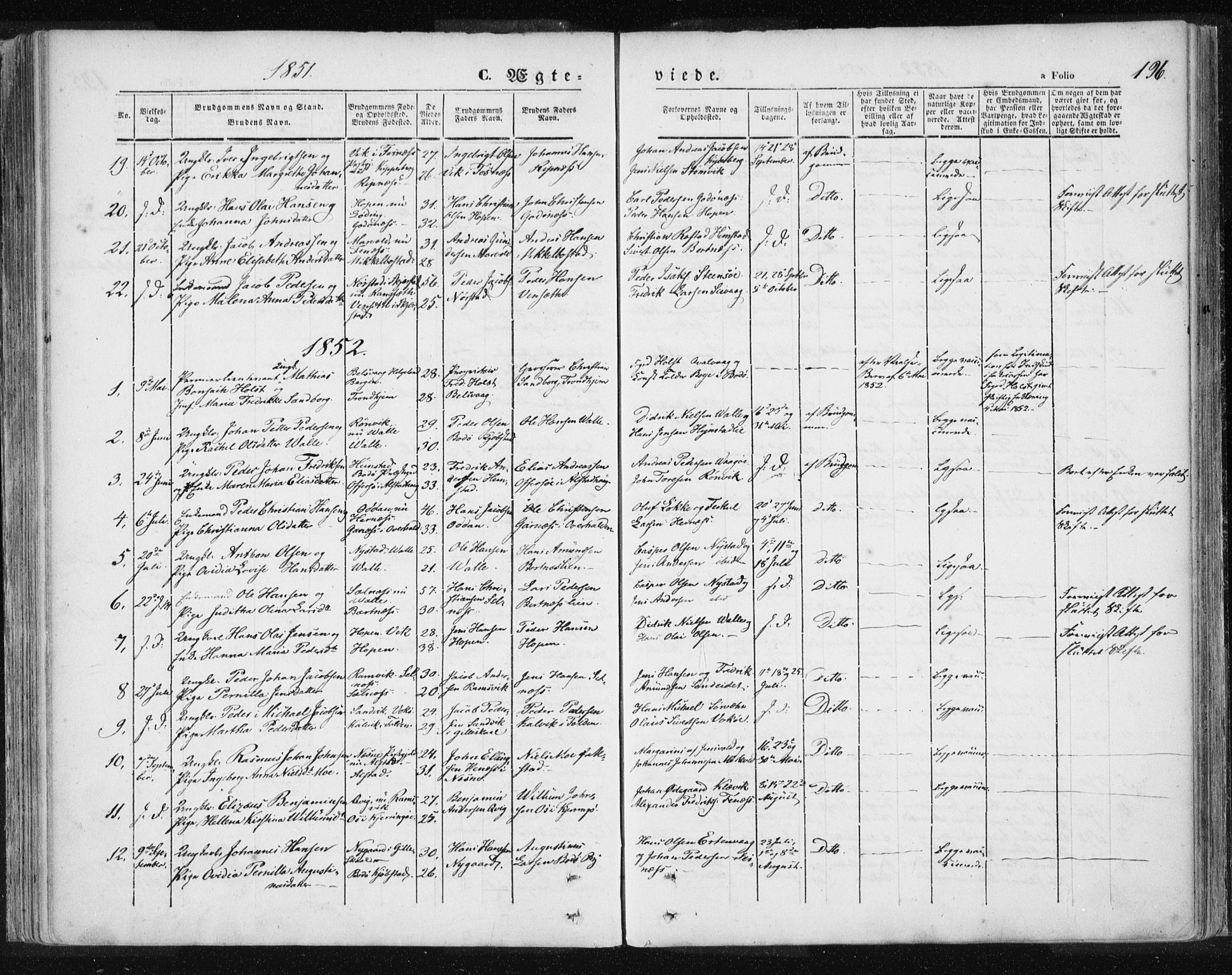 Ministerialprotokoller, klokkerbøker og fødselsregistre - Nordland, AV/SAT-A-1459/801/L0007: Ministerialbok nr. 801A07, 1845-1863, s. 196