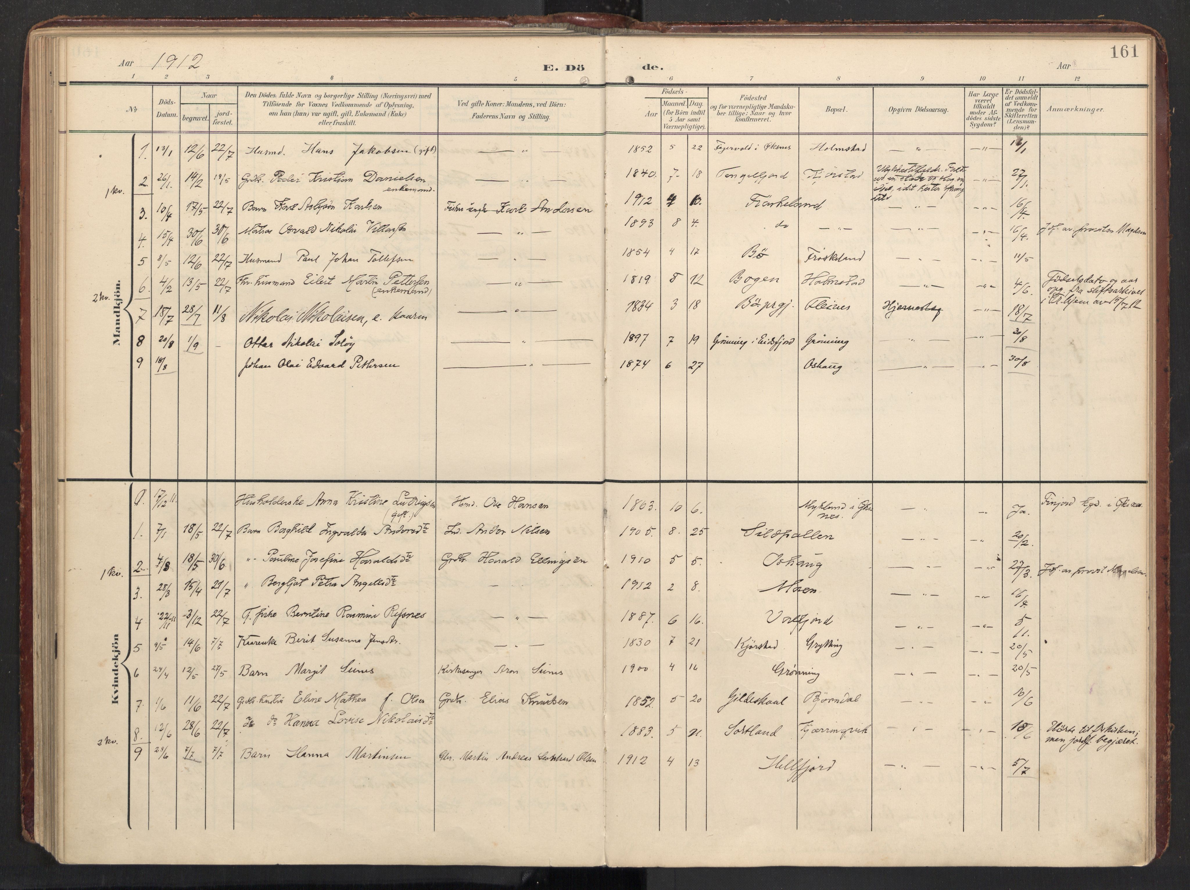 Ministerialprotokoller, klokkerbøker og fødselsregistre - Nordland, AV/SAT-A-1459/890/L1287: Ministerialbok nr. 890A02, 1903-1915, s. 161