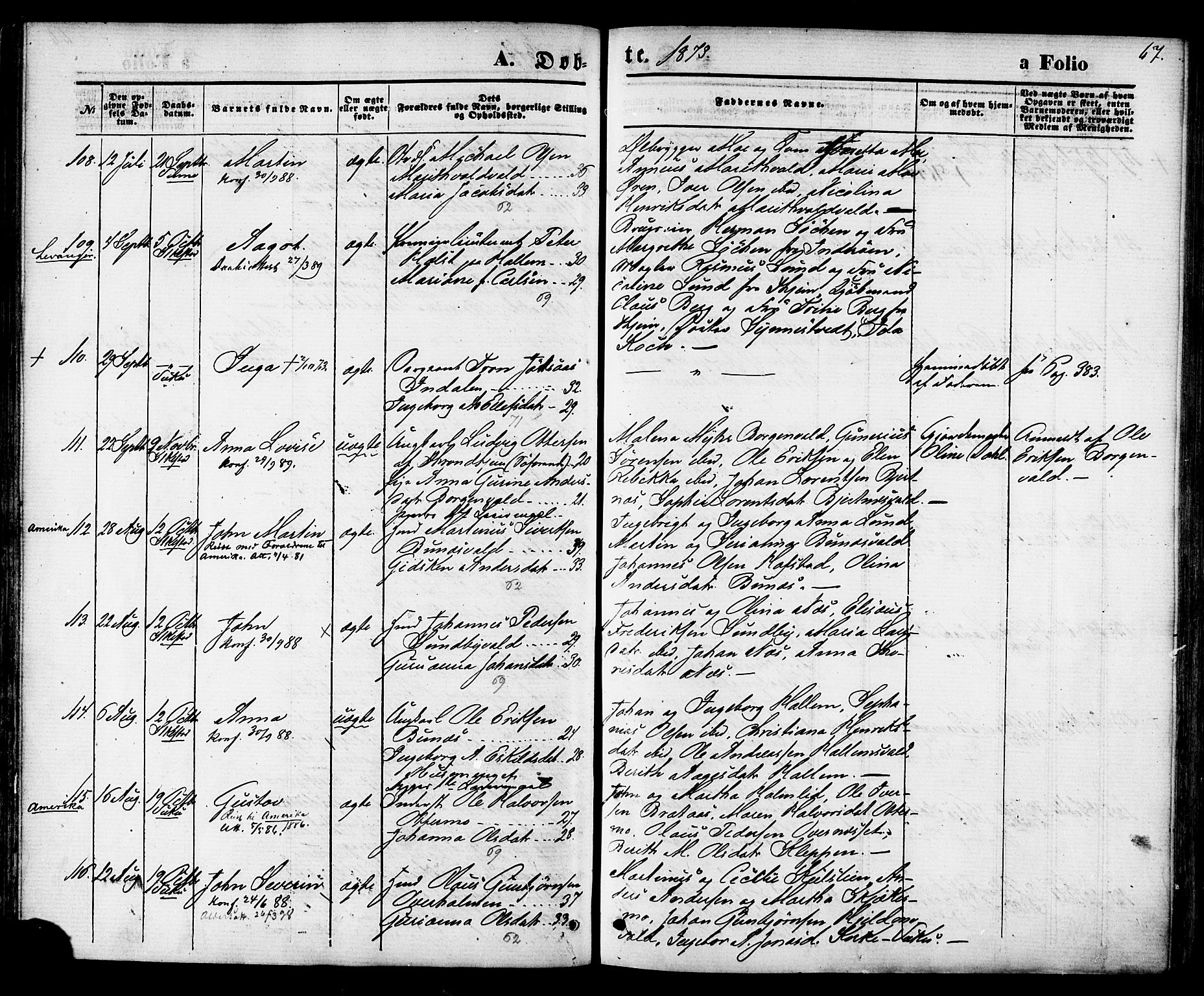 Ministerialprotokoller, klokkerbøker og fødselsregistre - Nord-Trøndelag, AV/SAT-A-1458/723/L0242: Ministerialbok nr. 723A11, 1870-1880, s. 67