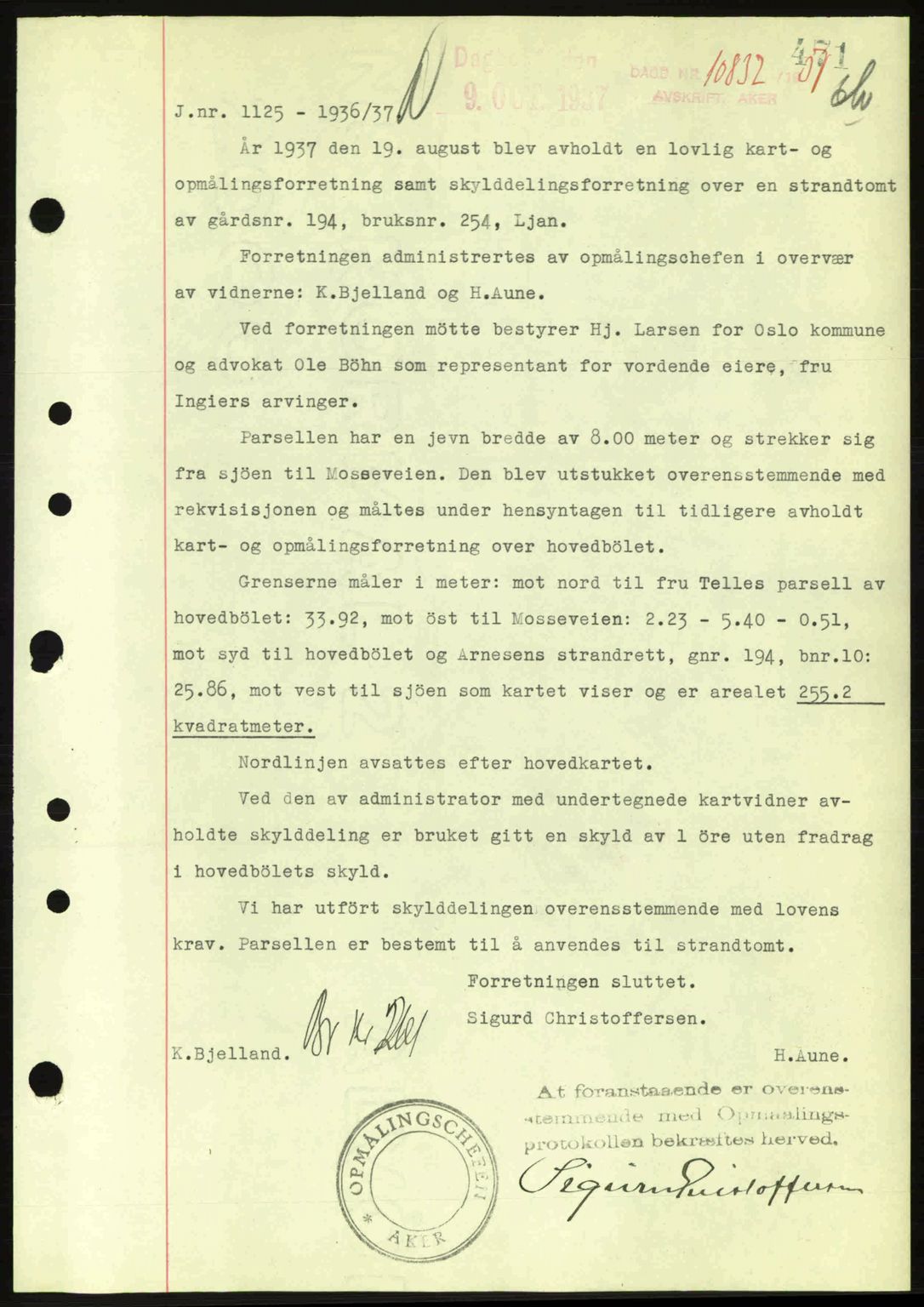 Aker herredsskriveri, SAO/A-10896/G/Gb/Gba/Gbab/L0017: Pantebok nr. A148, 1937-1937, Dagboknr: 10832/1937