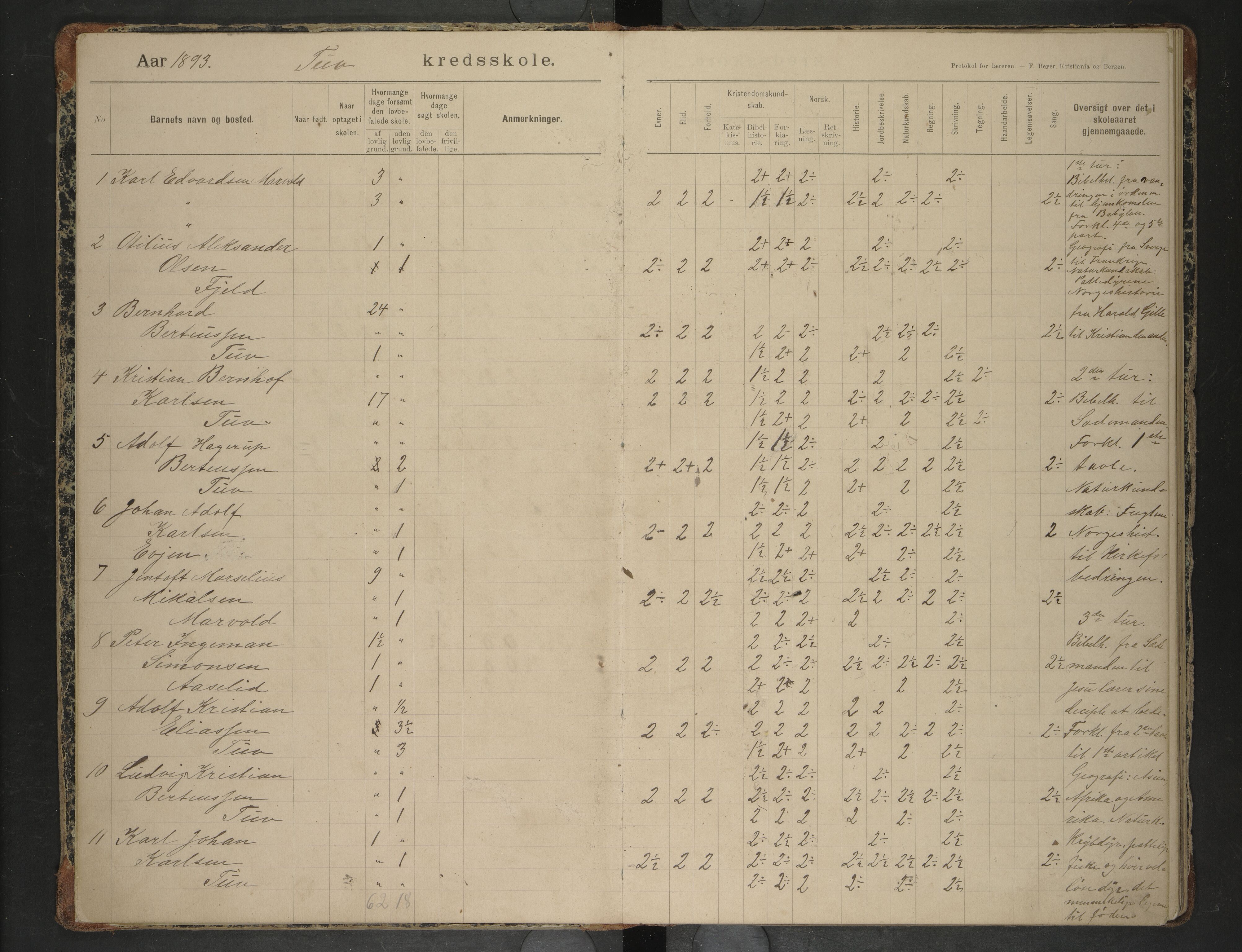 Bodin kommune. Ymse skolekretser/skoler, AIN/K-18431.510.12/F/Fa/L0018: Skoleprotokoll. Børelv, Tuv, 1893-1907