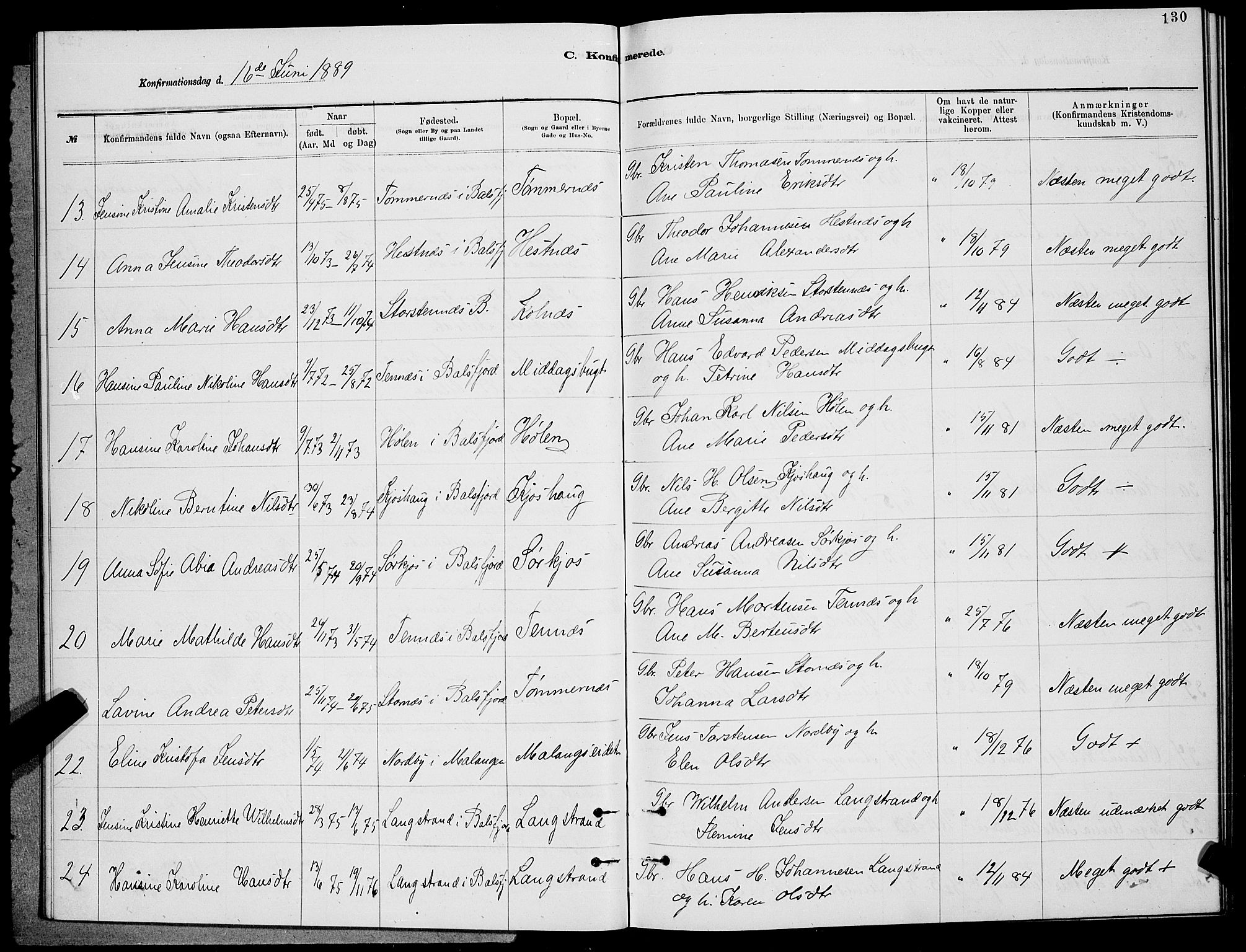 Balsfjord sokneprestembete, AV/SATØ-S-1303/G/Gab/L0007klokker: Klokkerbok nr. 7, 1878-1889, s. 130