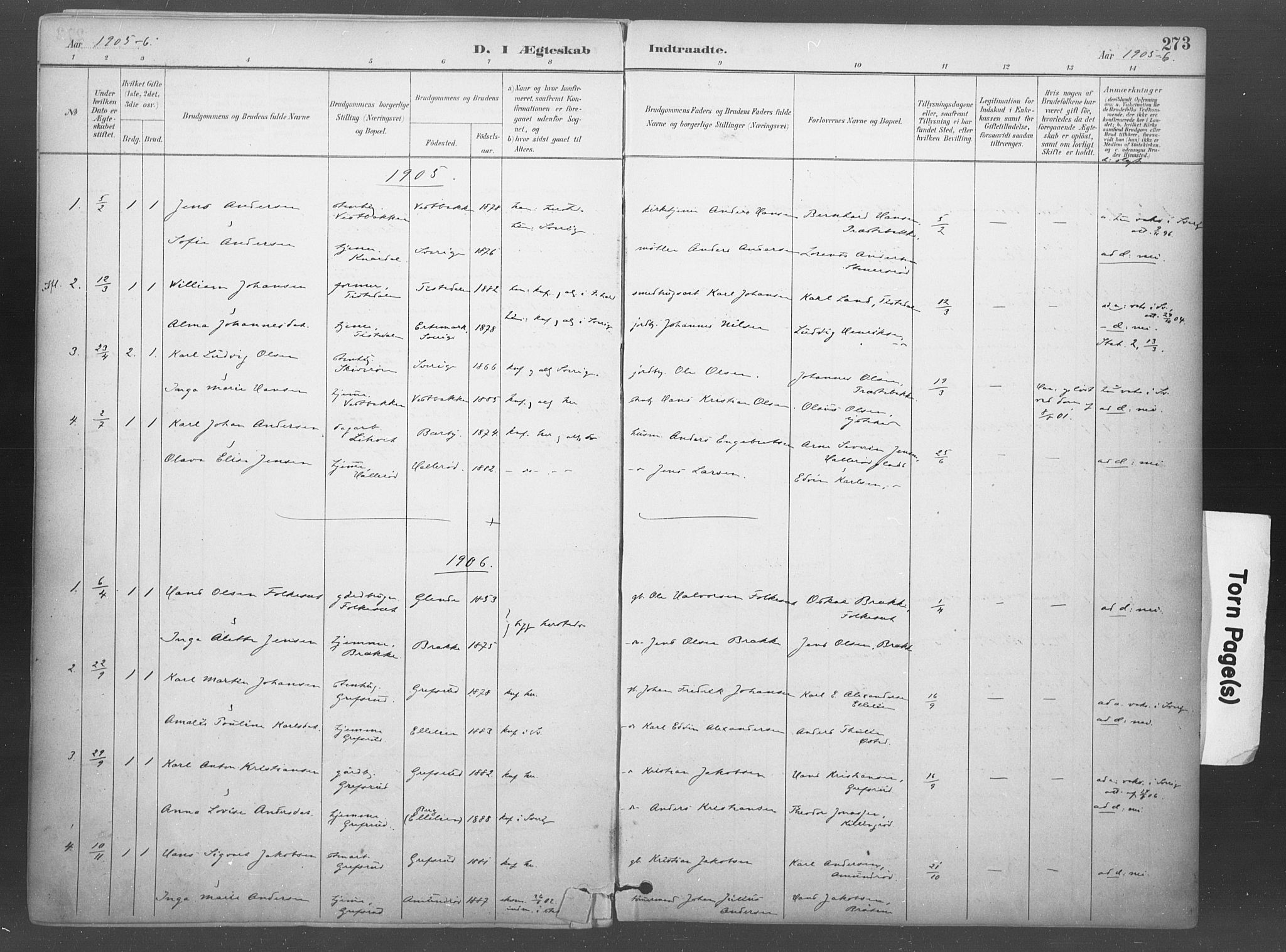 Idd prestekontor Kirkebøker, AV/SAO-A-10911/F/Fb/L0002: Ministerialbok nr. II 2, 1882-1923, s. 273