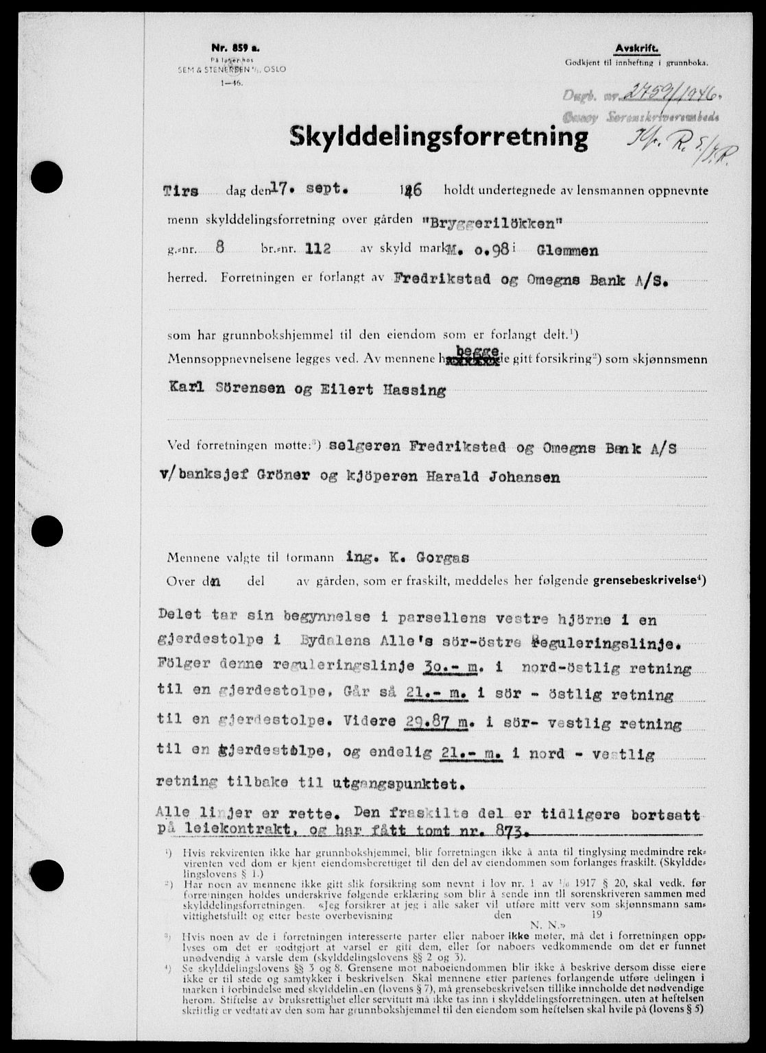 Onsøy sorenskriveri, SAO/A-10474/G/Ga/Gab/L0017: Pantebok nr. II A-17, 1946-1946, Dagboknr: 2759/1946
