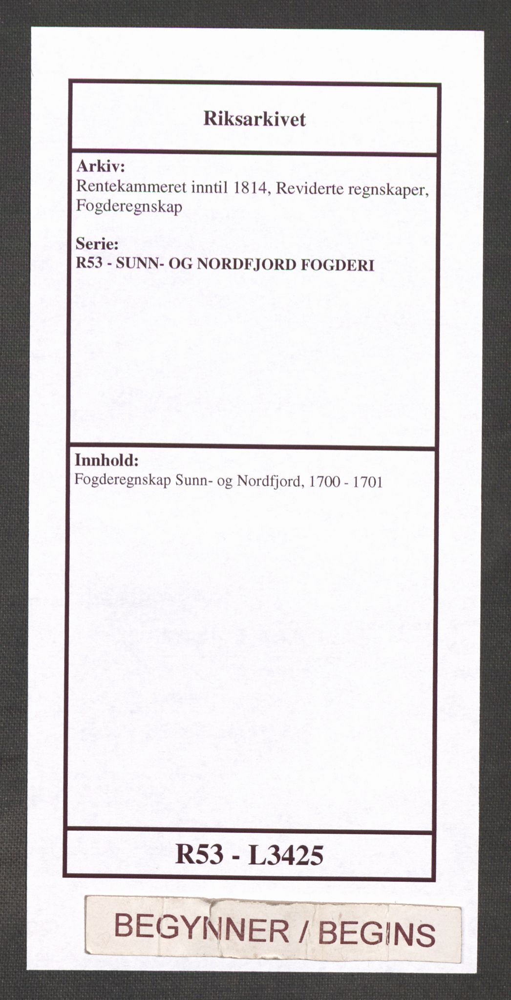 Rentekammeret inntil 1814, Reviderte regnskaper, Fogderegnskap, RA/EA-4092/R53/L3425: Fogderegnskap Sunn- og Nordfjord, 1700-1701, s. 1