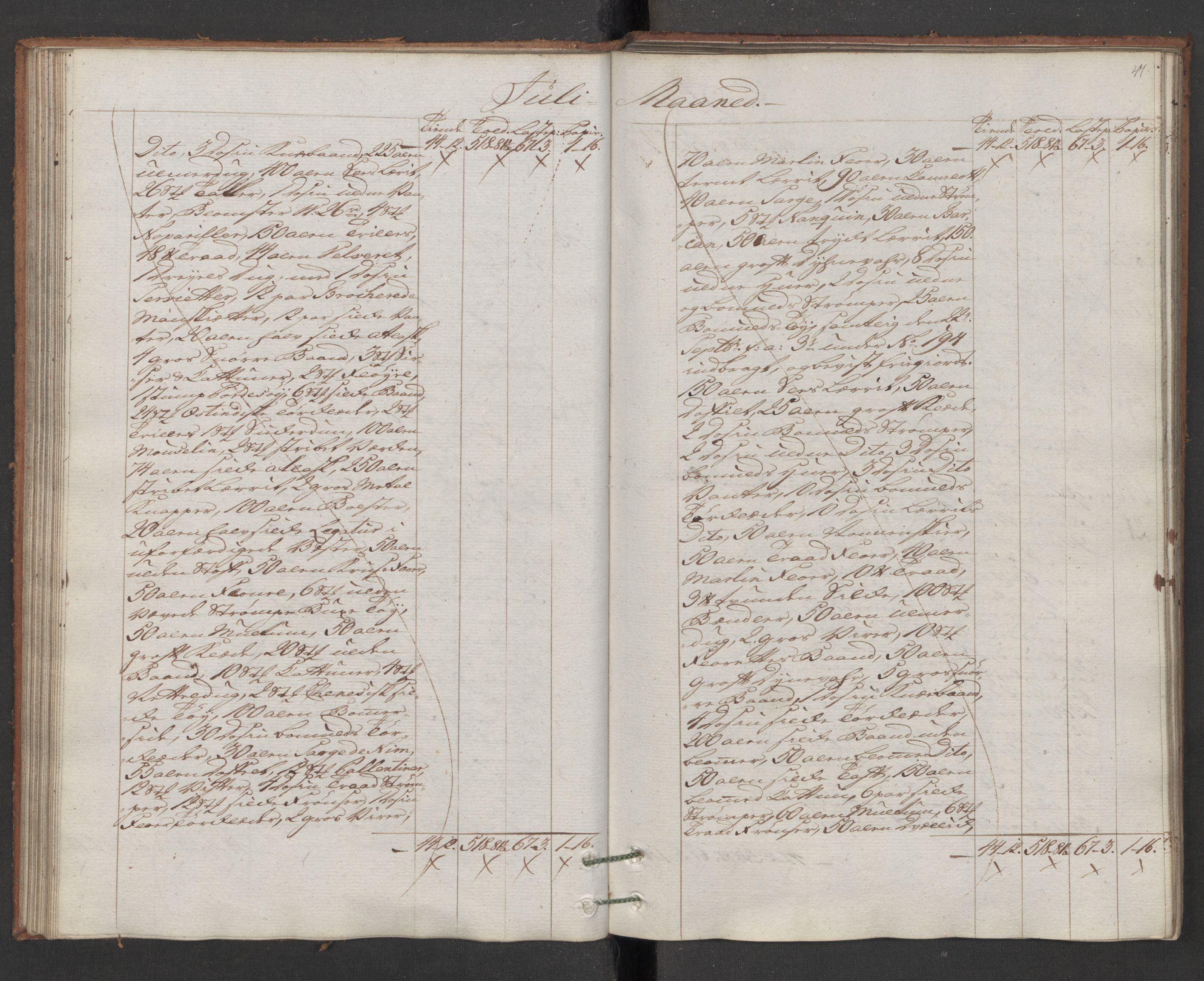 Generaltollkammeret, tollregnskaper, AV/RA-EA-5490/R16/L0103/0002: Tollregnskaper Kristiansand / Utgående hovedtollbok, 1786, s. 46b-47a