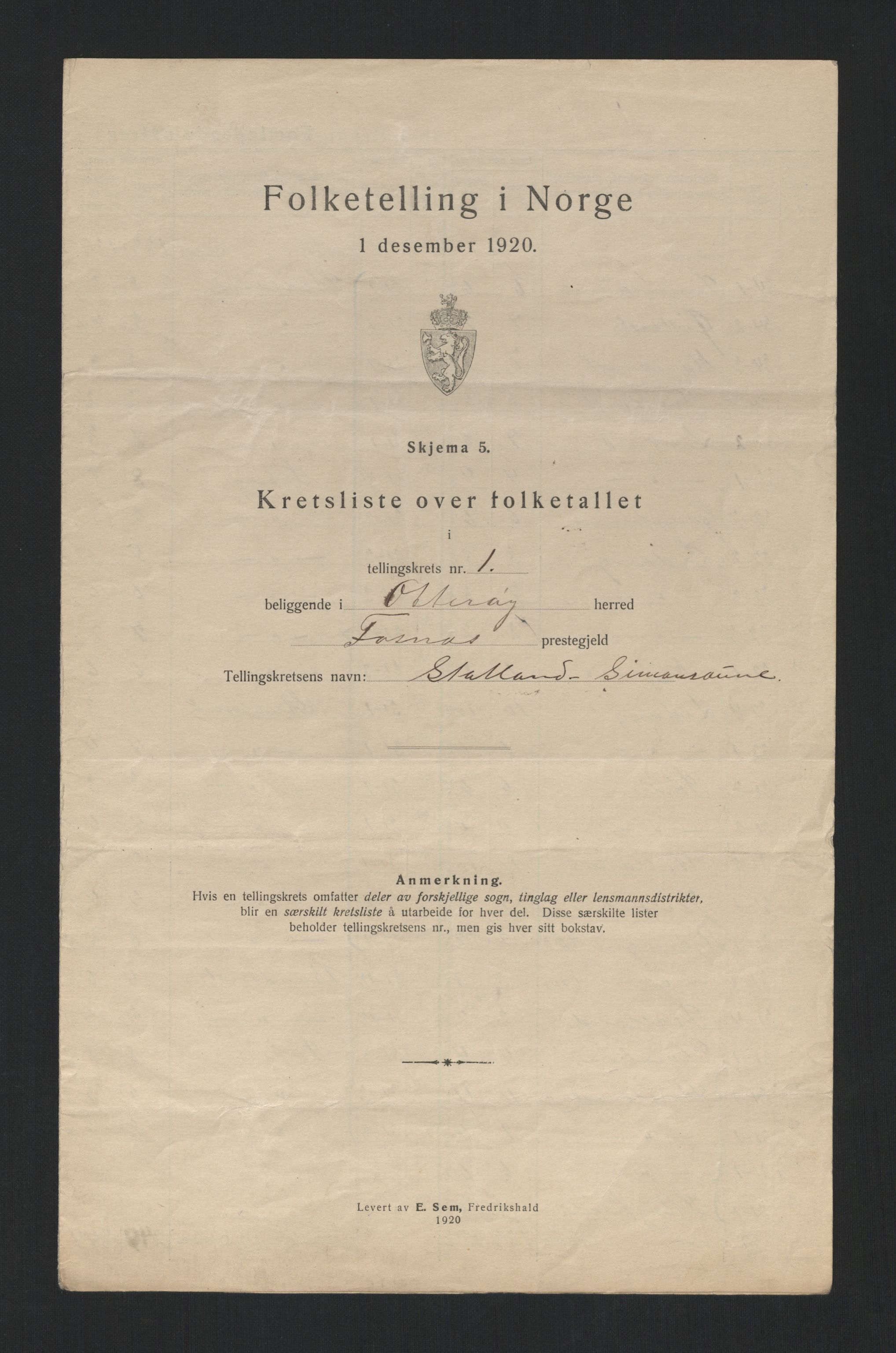 SAT, Folketelling 1920 for 1747 Otterøy herred, 1920, s. 9