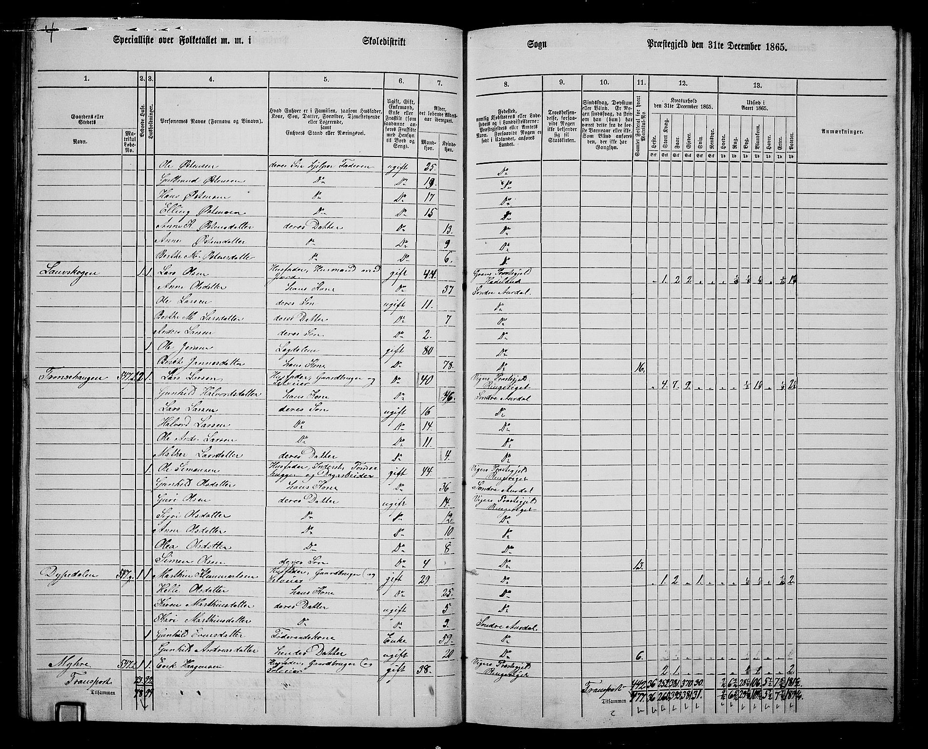 RA, Folketelling 1865 for 0540P Sør-Aurdal prestegjeld, 1865, s. 138