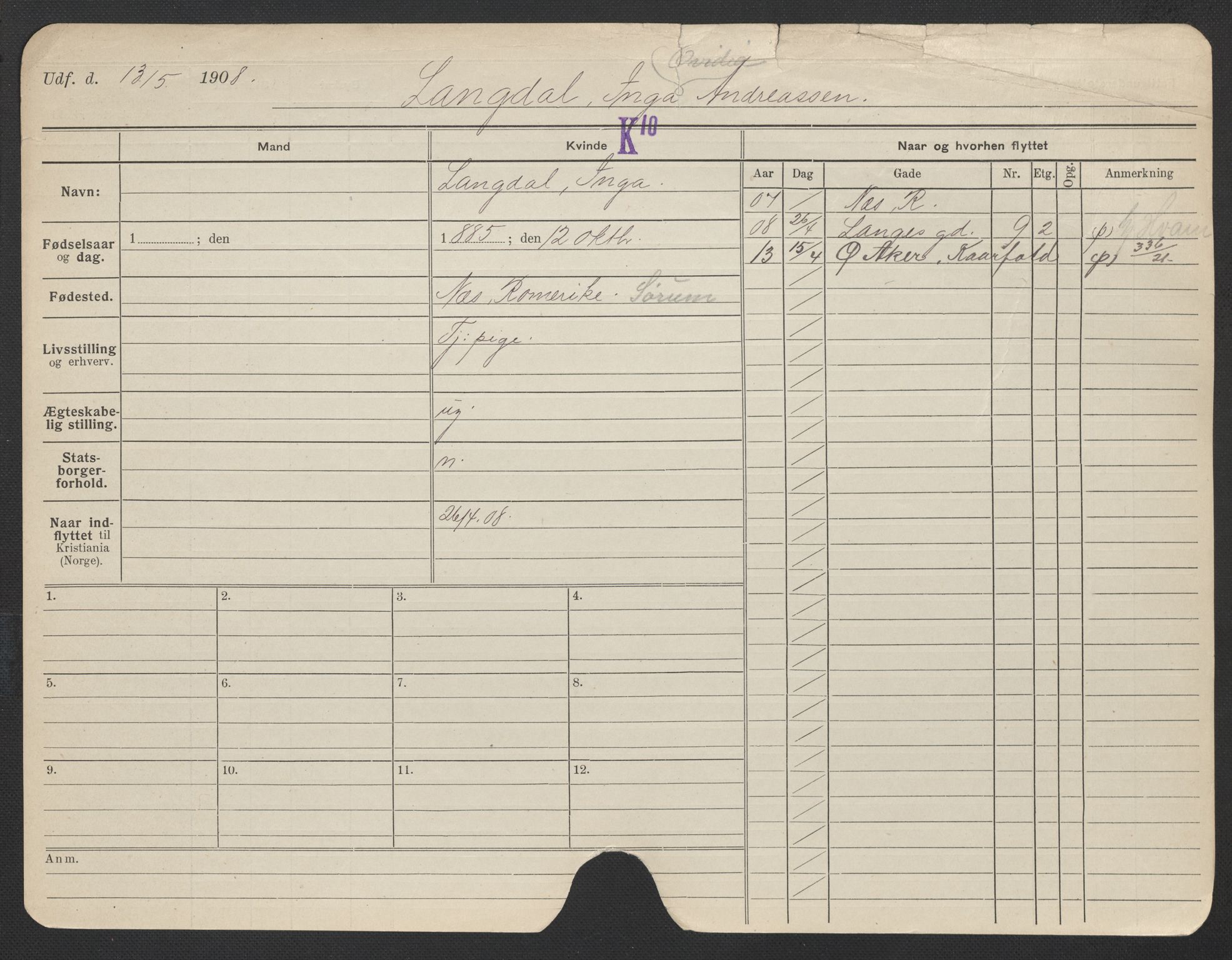 Oslo folkeregister, Registerkort, AV/SAO-A-11715/F/Fa/Fac/L0019: Kvinner, 1906-1914, s. 736a