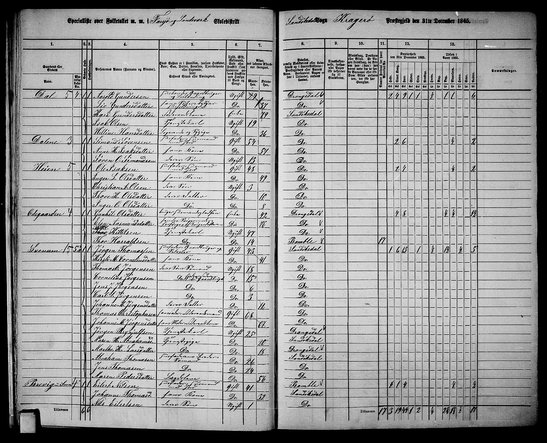 RA, Folketelling 1865 for 0816L Kragerø prestegjeld, Sannidal sokn og Skåtøy sokn, 1865, s. 15